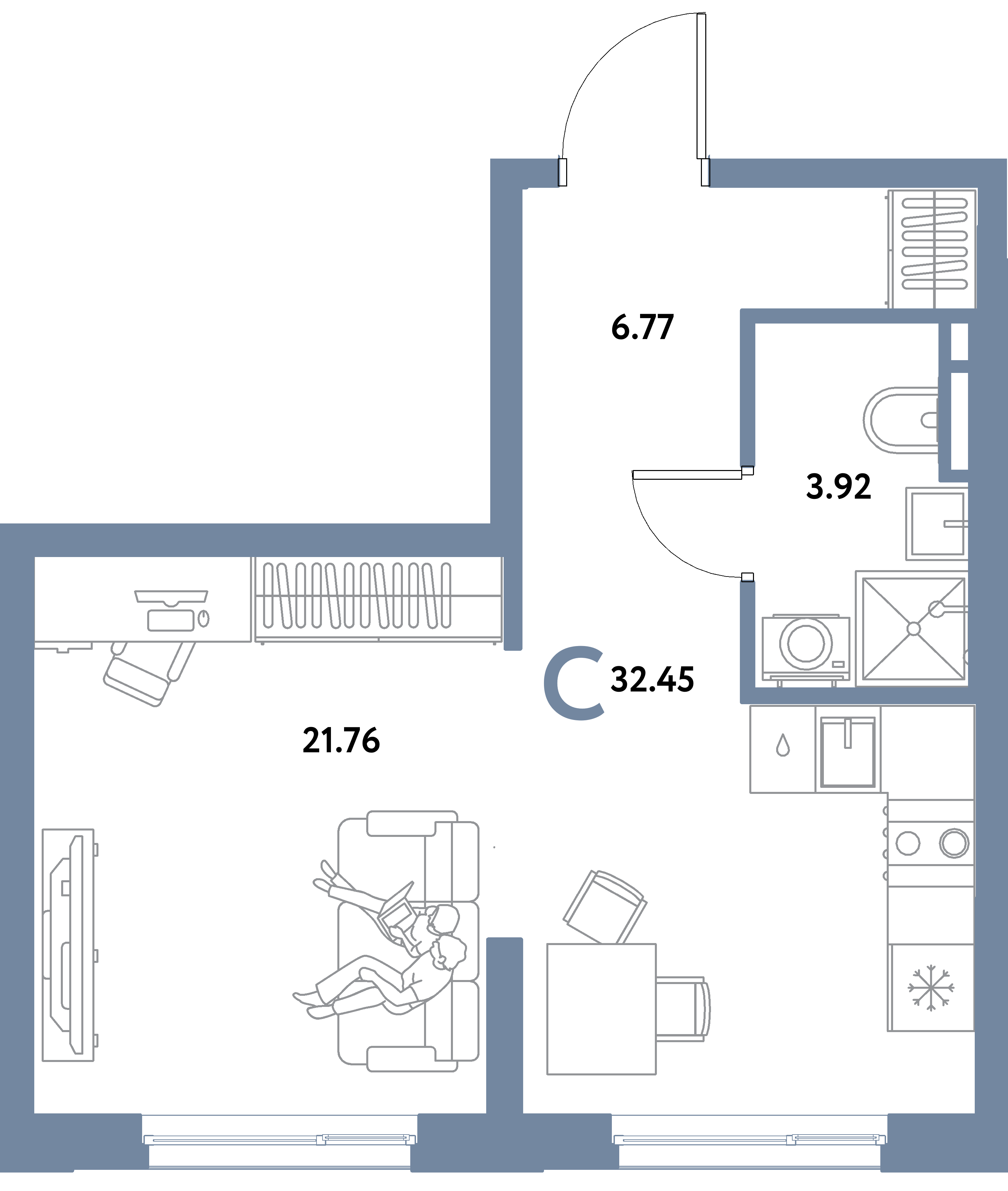 ЖК "Остров-сад"-Студия 32.45 м²