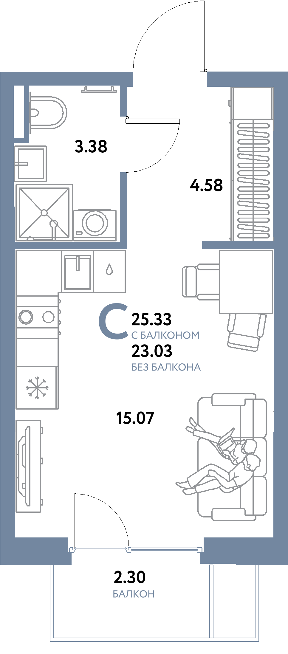 ЖК "Остров-сад"-Студия 25.33 м²