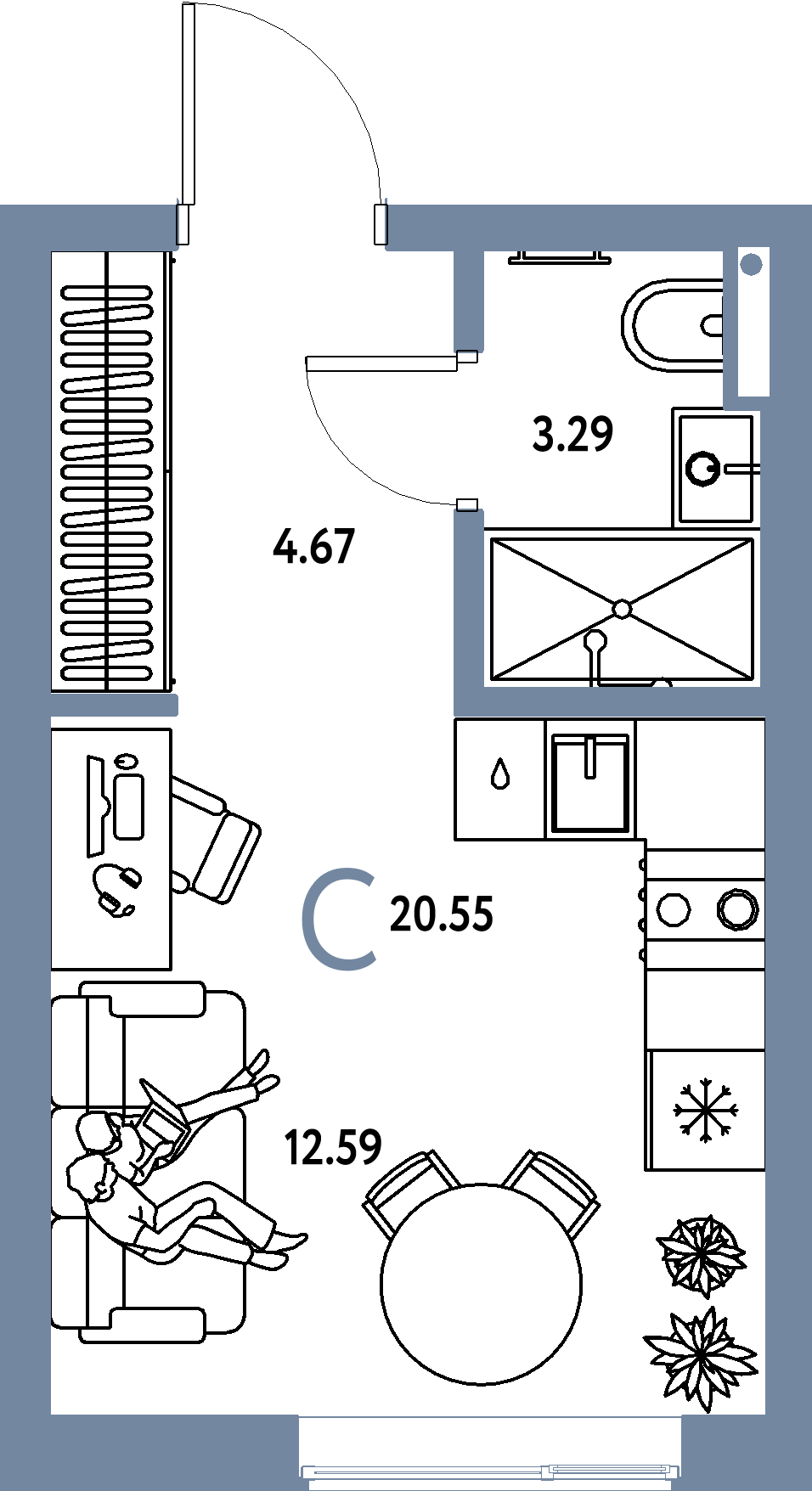 ЖК "Страна.Парковая"-Студия 20.55 м²