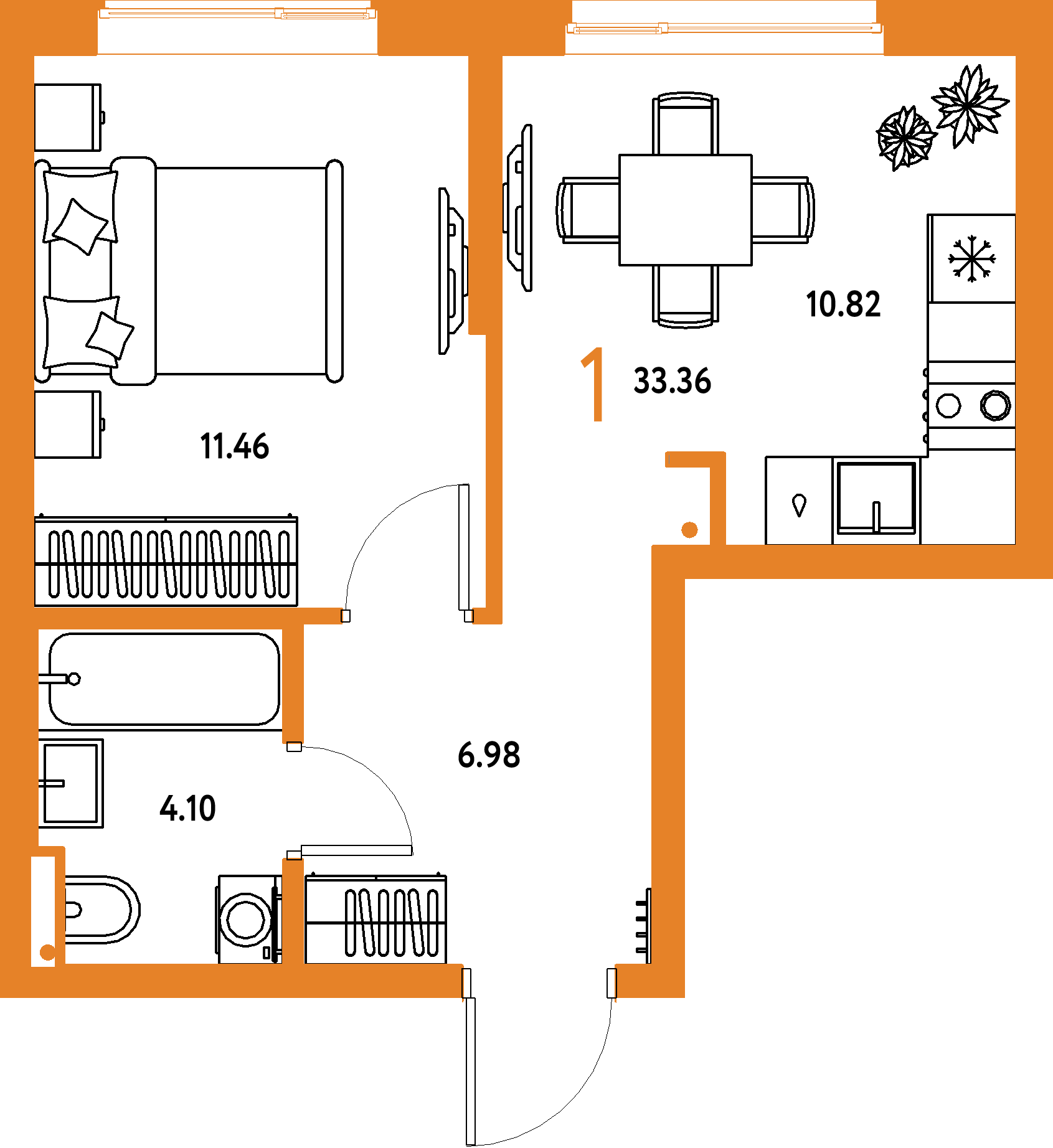 ЖК "Страна.Парковая"-1-комнатная 33.36 м²