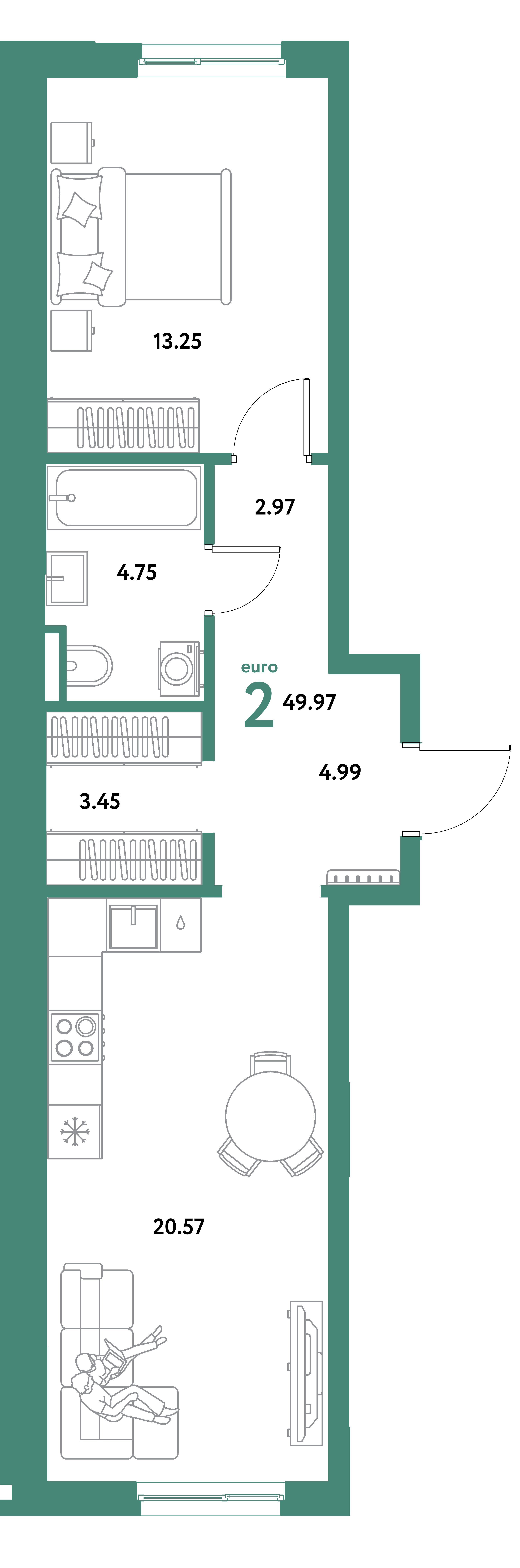 ЖК "Остров-сад"-2-комнатная 49.97 м²