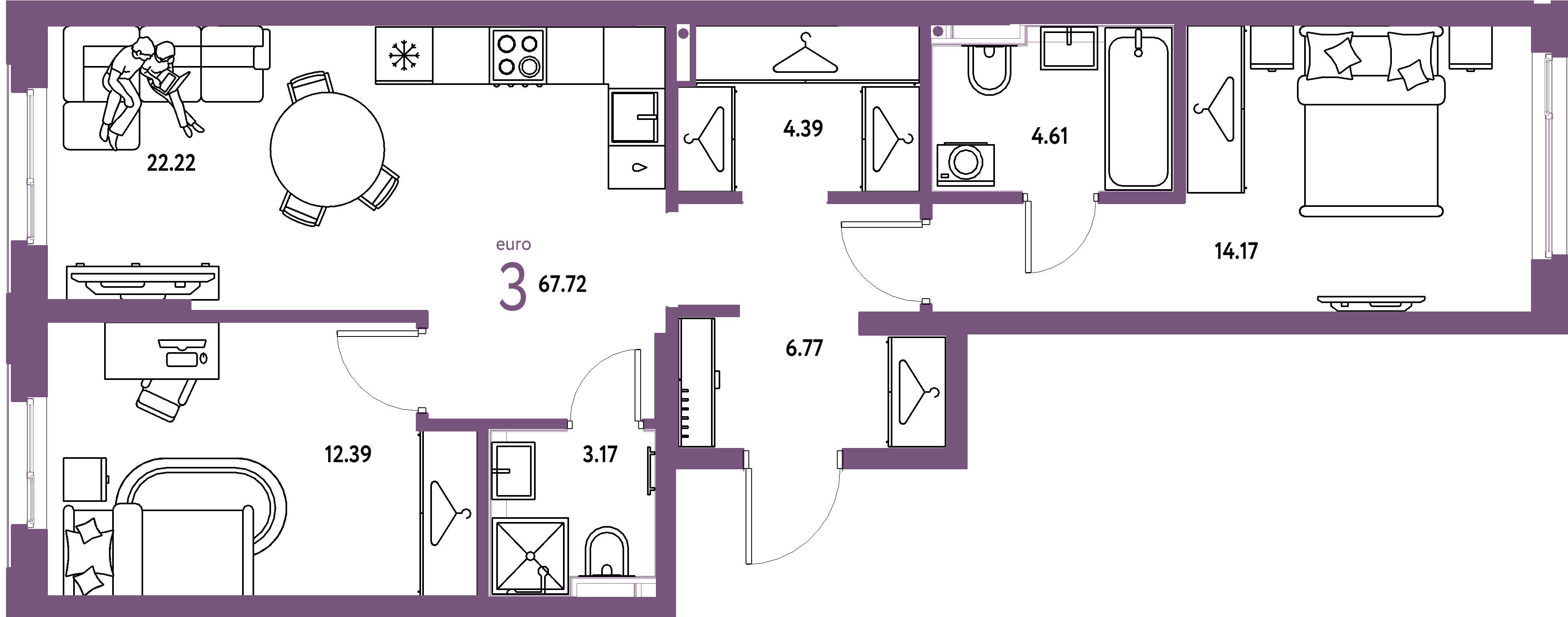 Планировка: Формат уточняется 67.7 м² в ЖК Страна. Прибрежная, Центр: Студгородок