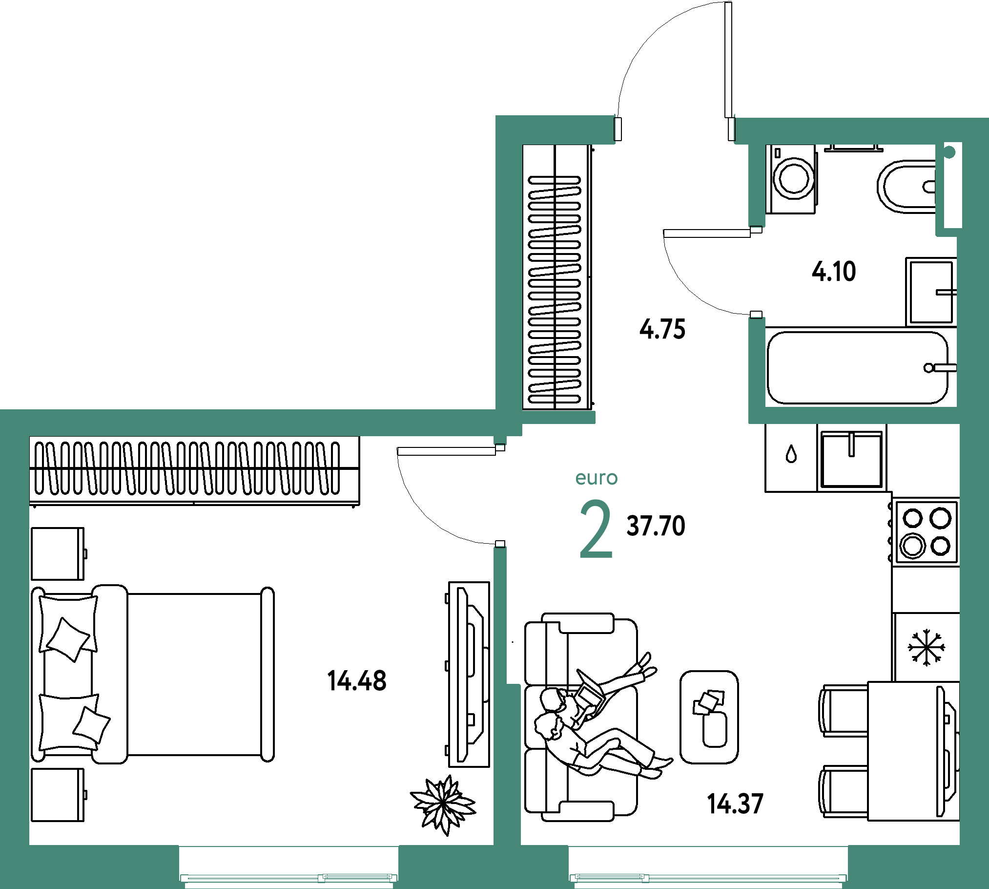 ЖК "Страна.Парковая"-2-комнатная 37.7 м²