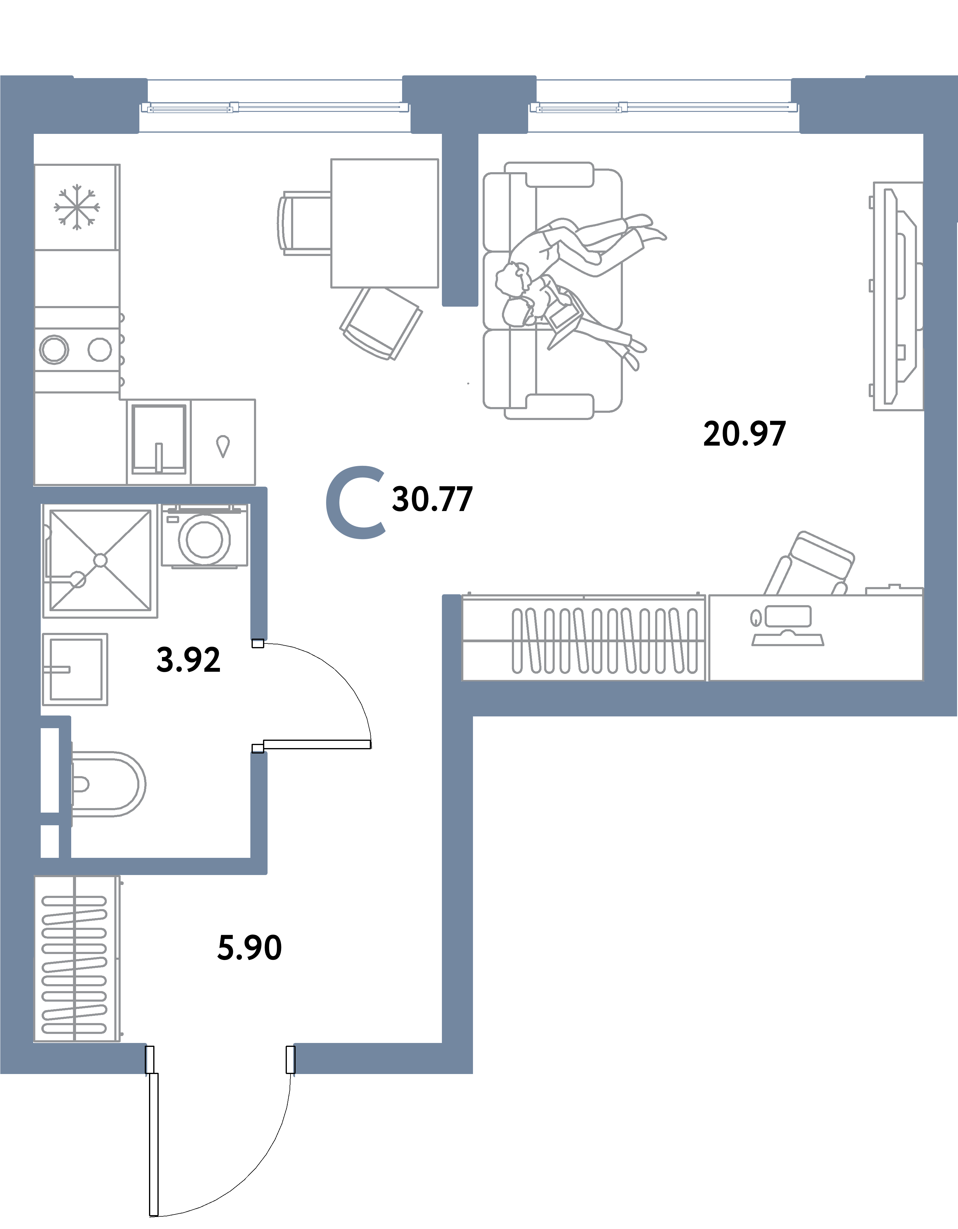 ЖК "Остров-сад"-Студия 30.77 м²