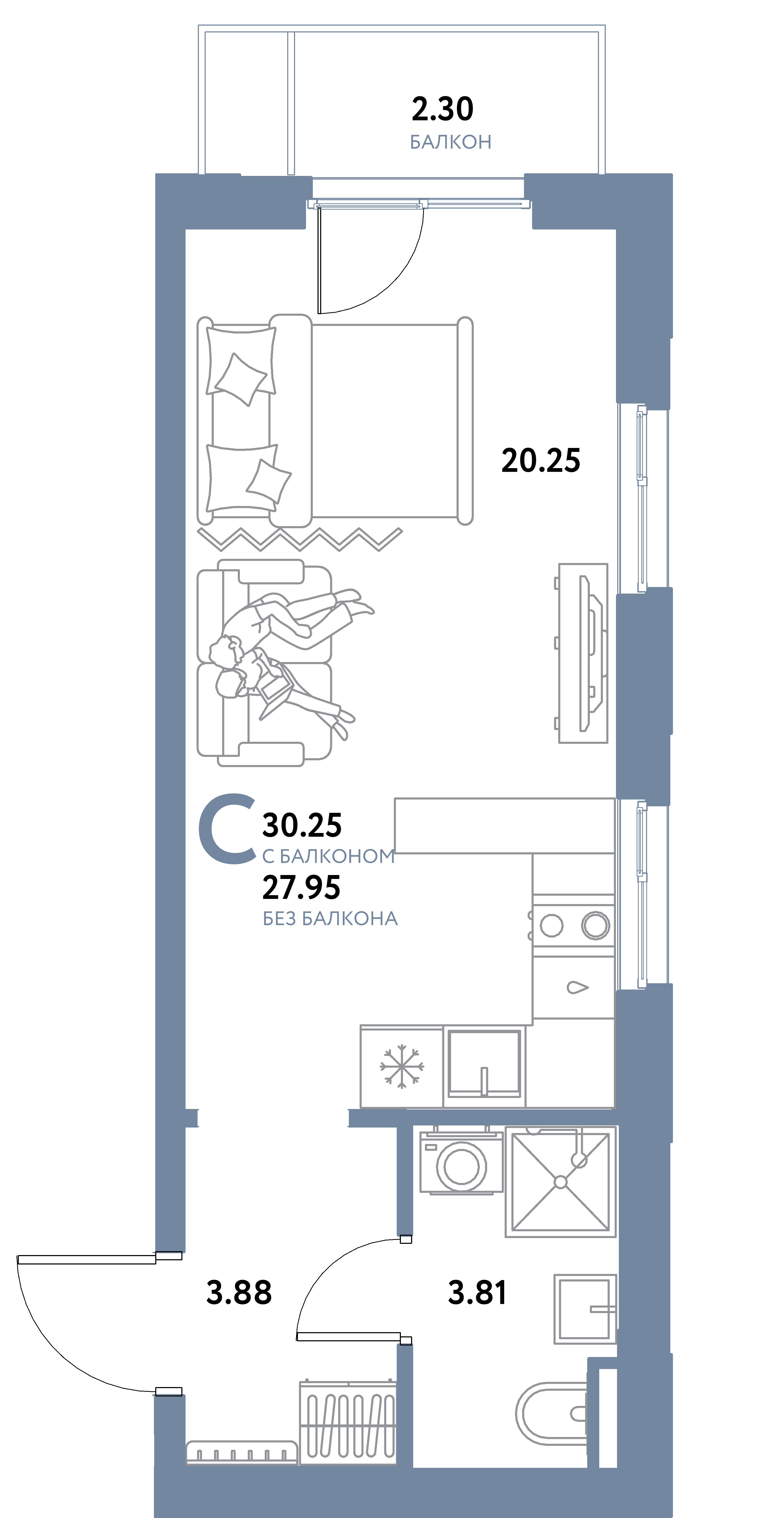 ЖК "Остров-сад"-Студия 30.25 м²