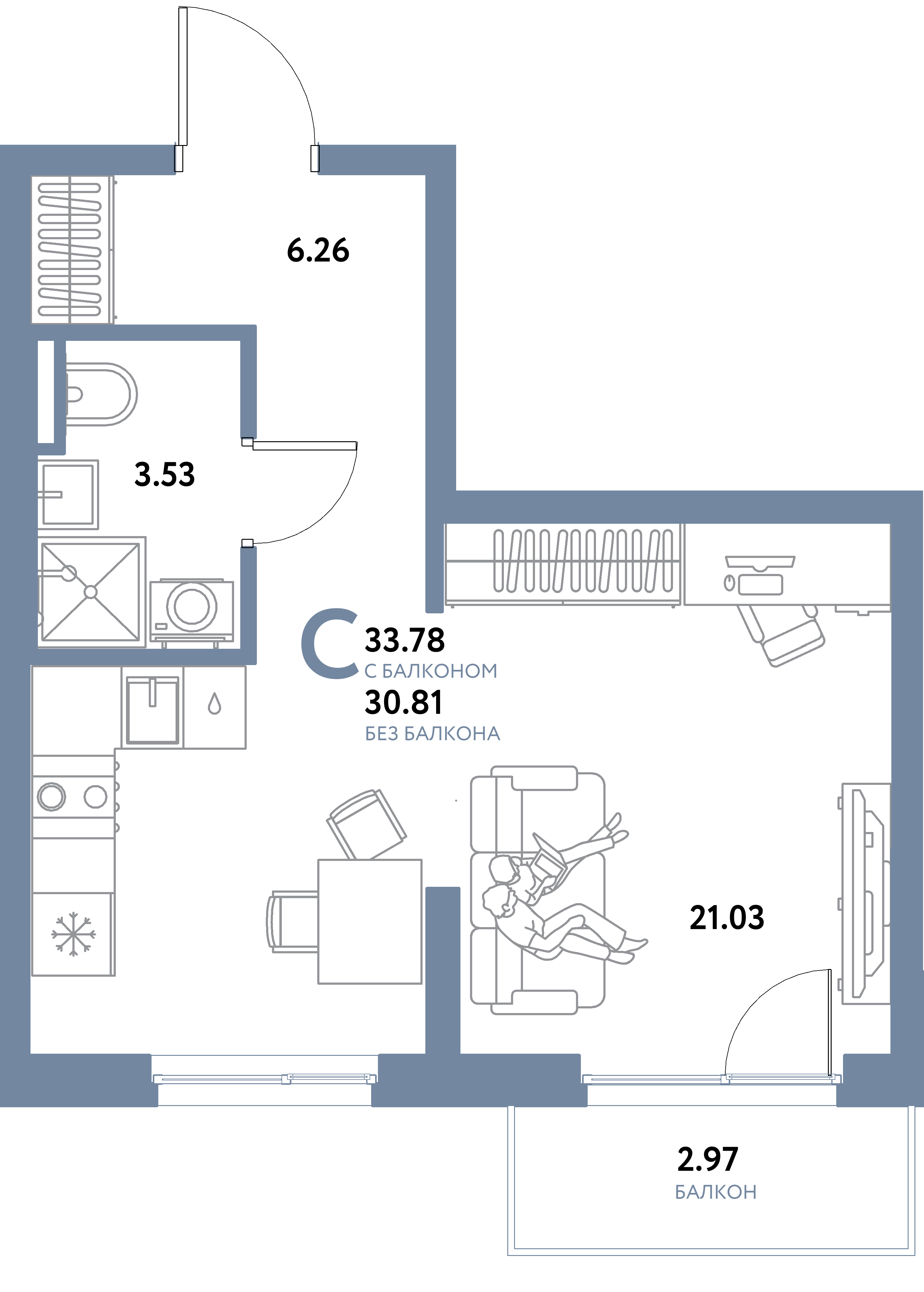 ЖК "Остров-сад"-Студия 33.78 м²