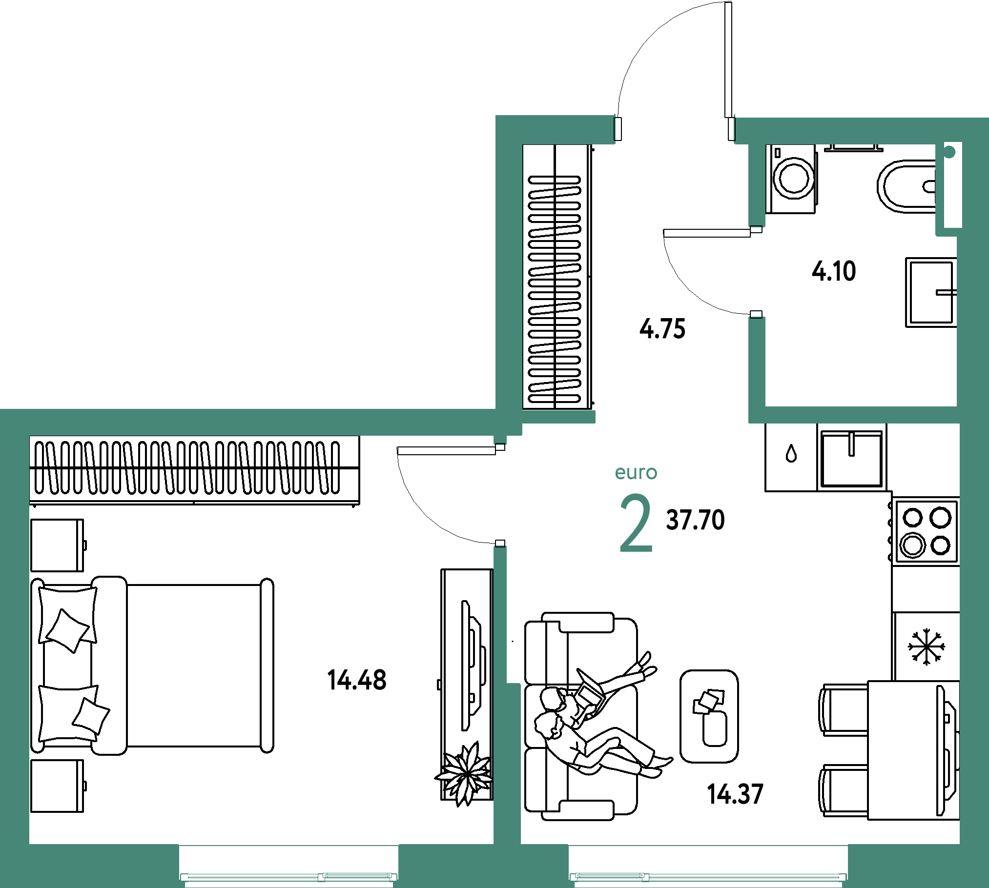ЖК "Страна.Парковая"-2-комнатная 37.7 м²