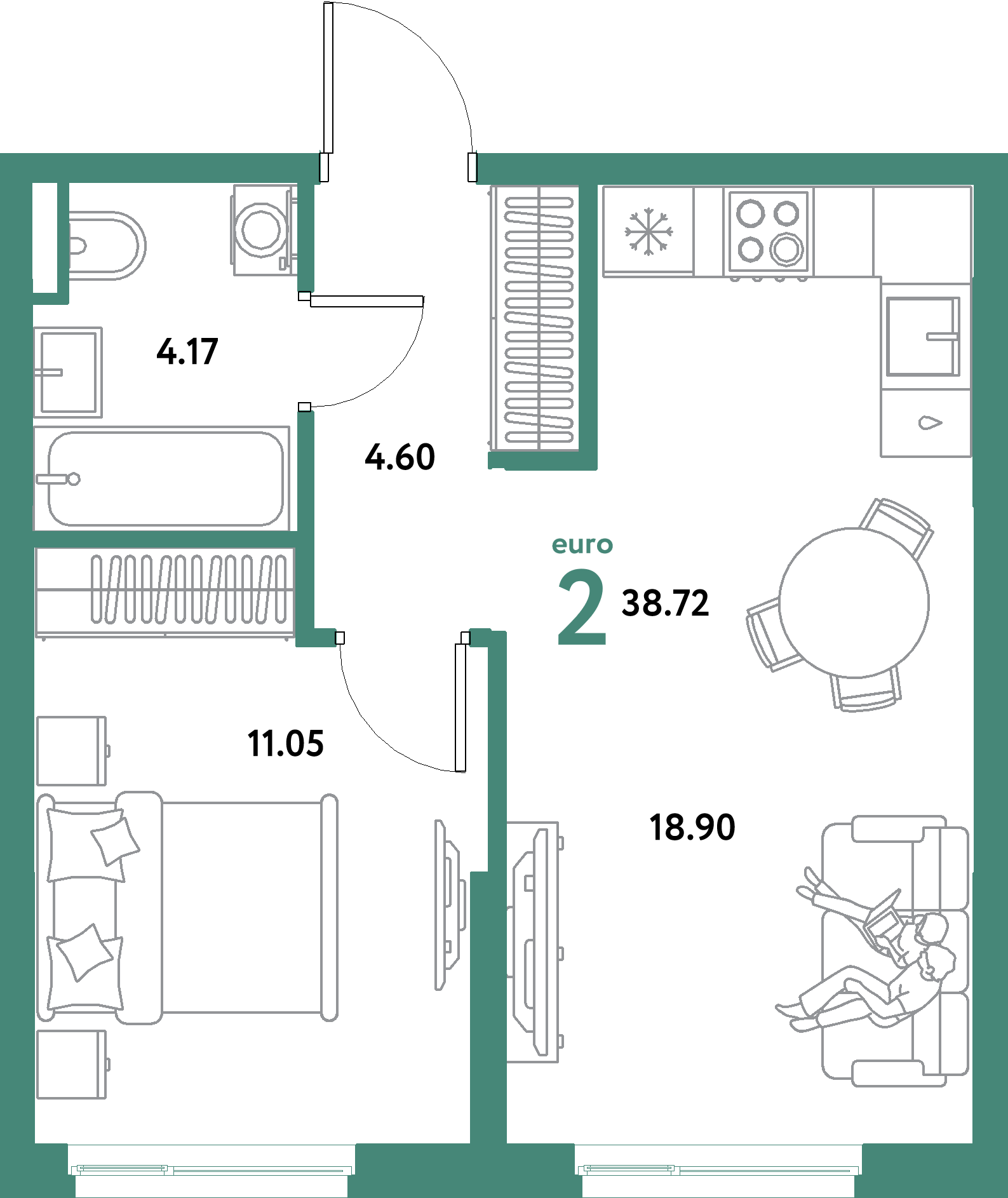 ЖК "Остров-сад"-2-комнатная 38.72 м²