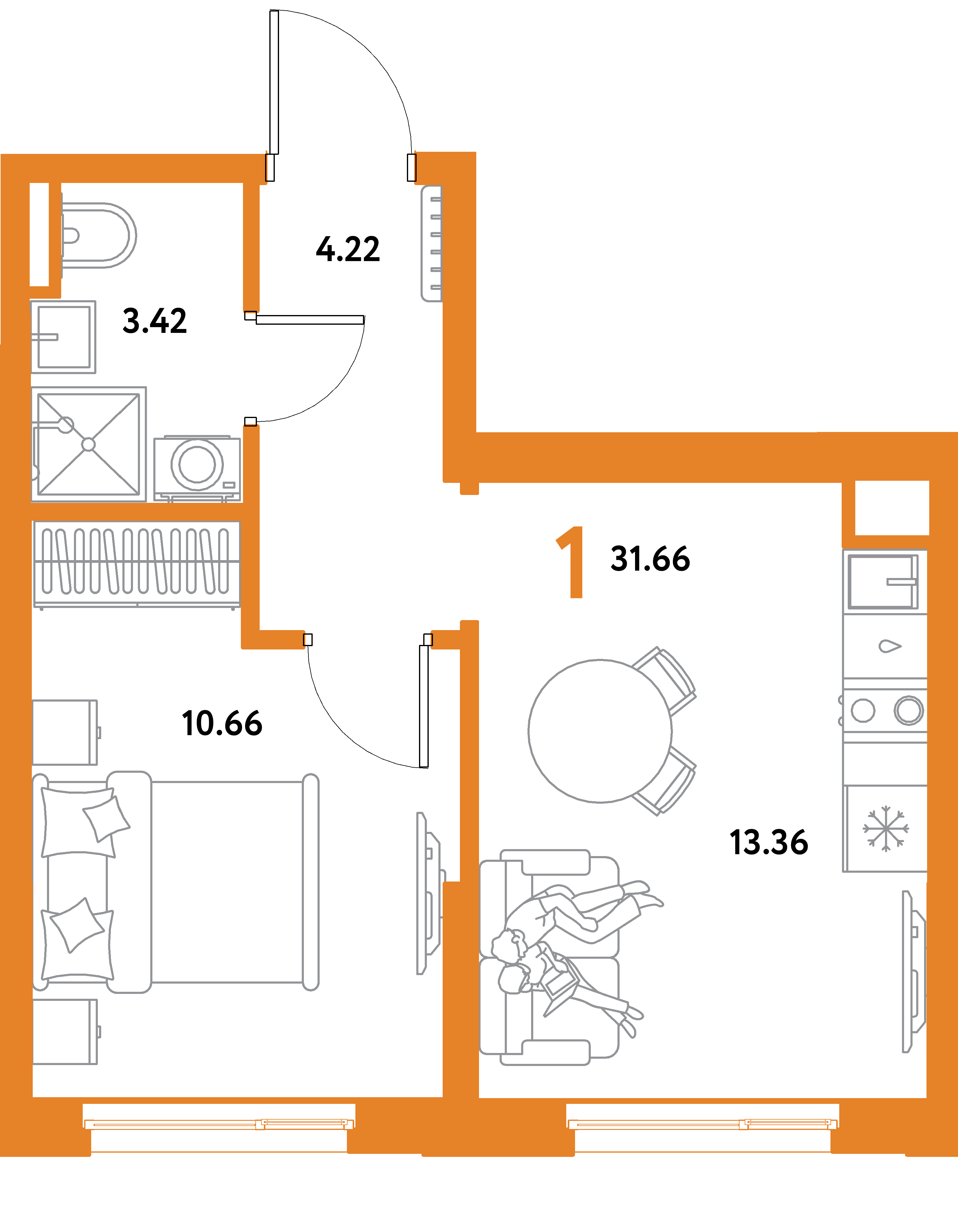 ЖК "Остров-сад"-1-комнатная 31.66 м²