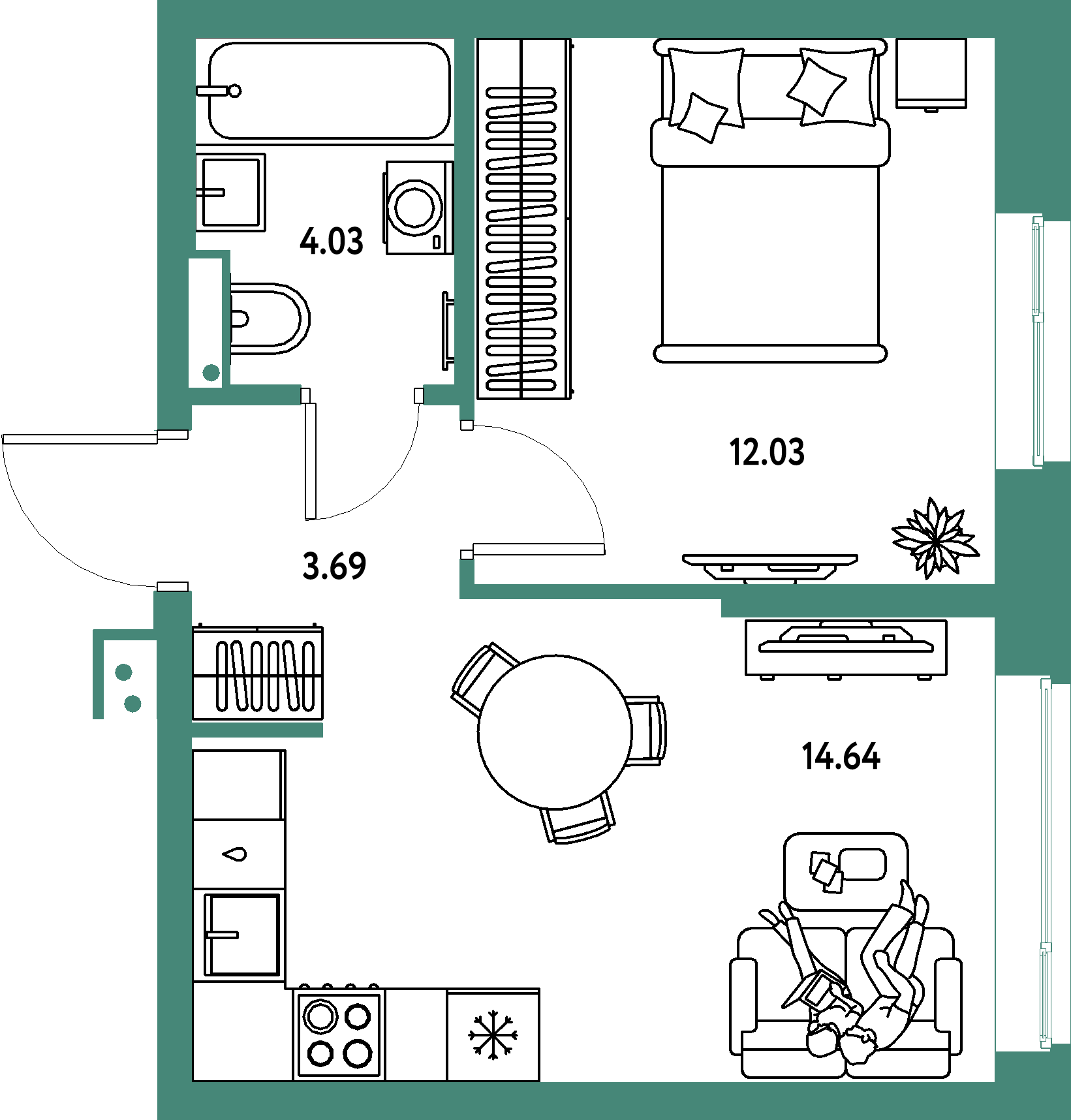 ЖК "Страна.Парковая"-2-комнатная 34.39 м²