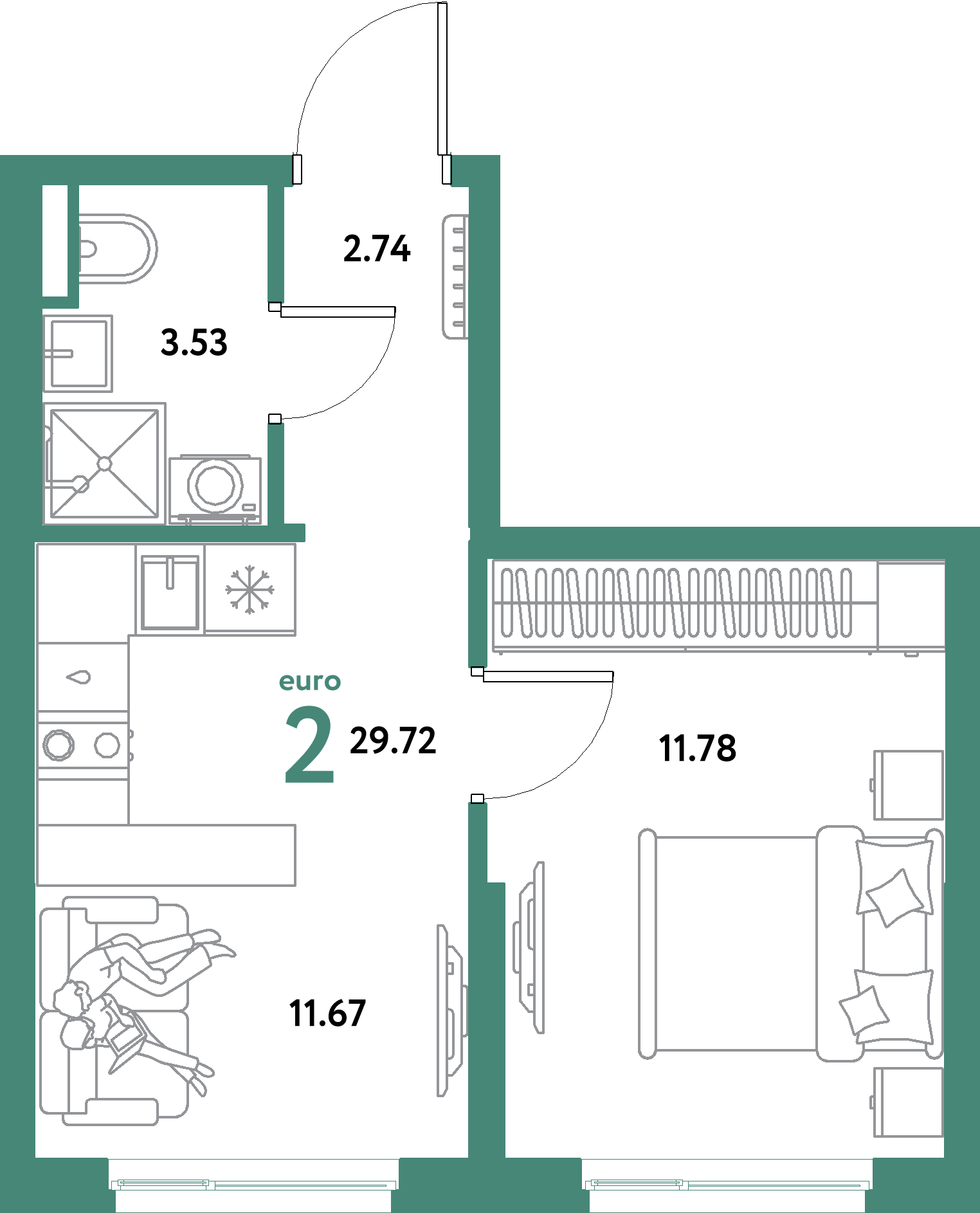 ЖК "Остров-сад"-2-комнатная 29.72 м²
