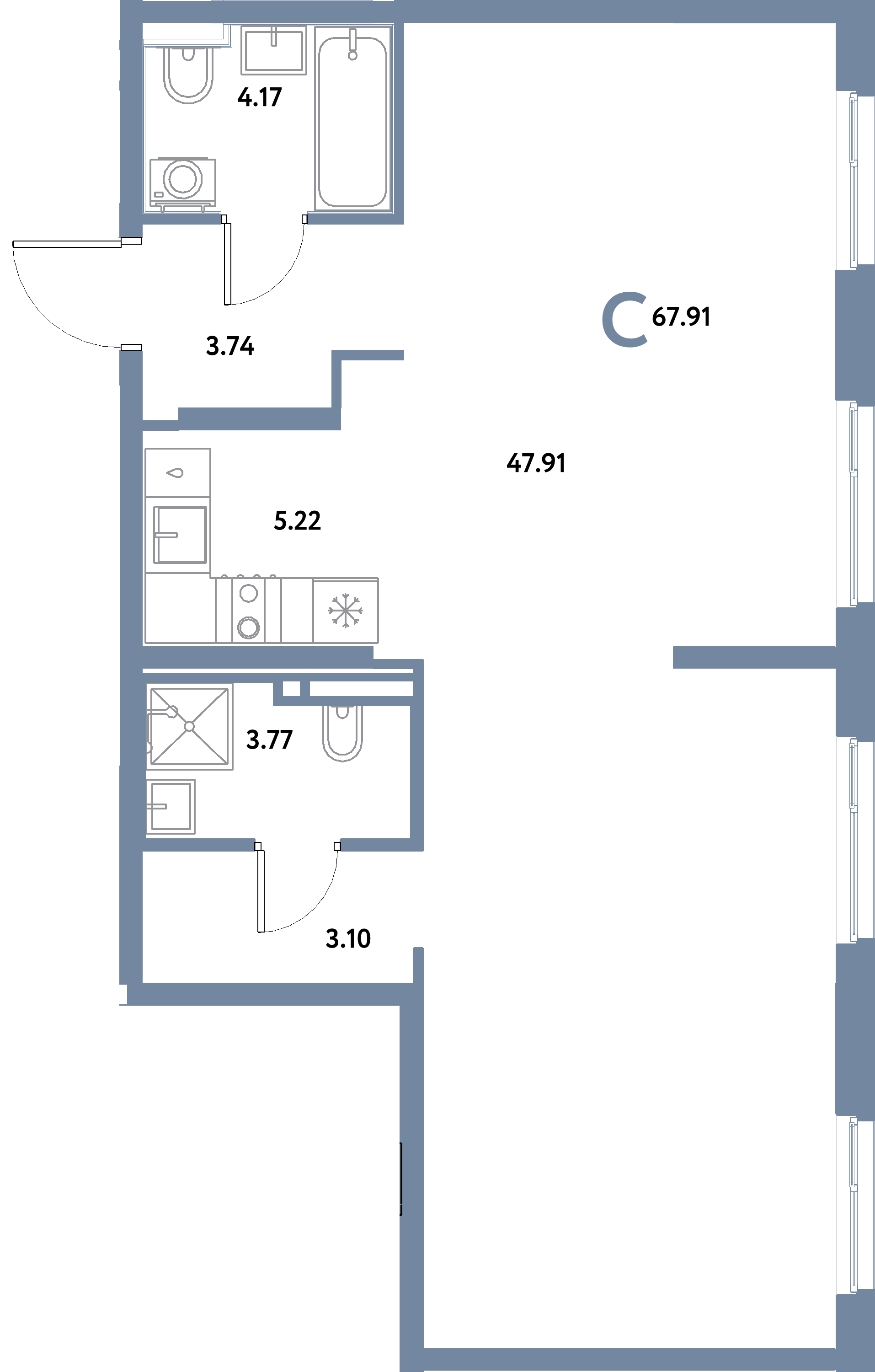 ЖК "Остров-сад"-Студия 67.09 м²