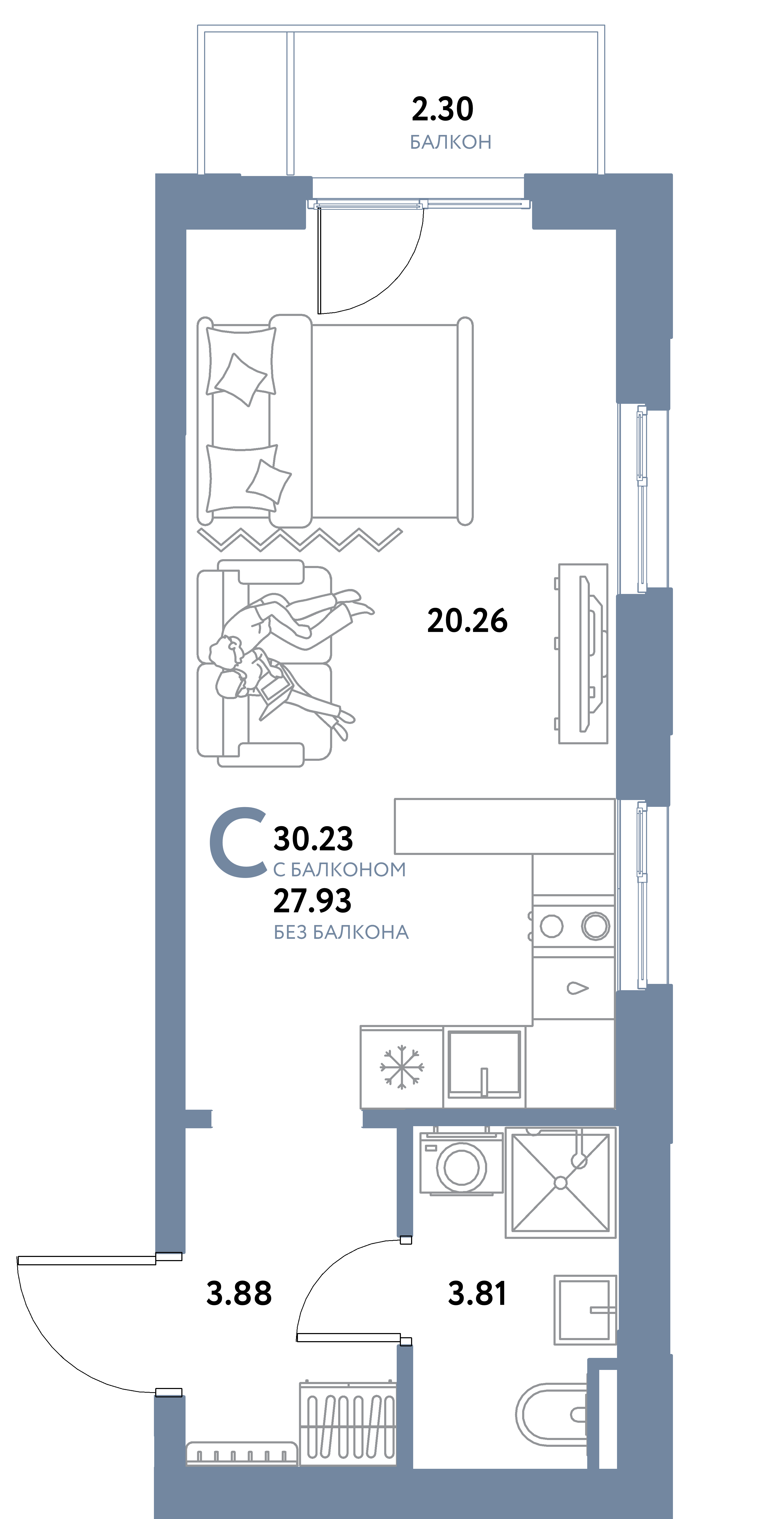 ЖК "Остров-сад"-Студия 30.23 м²