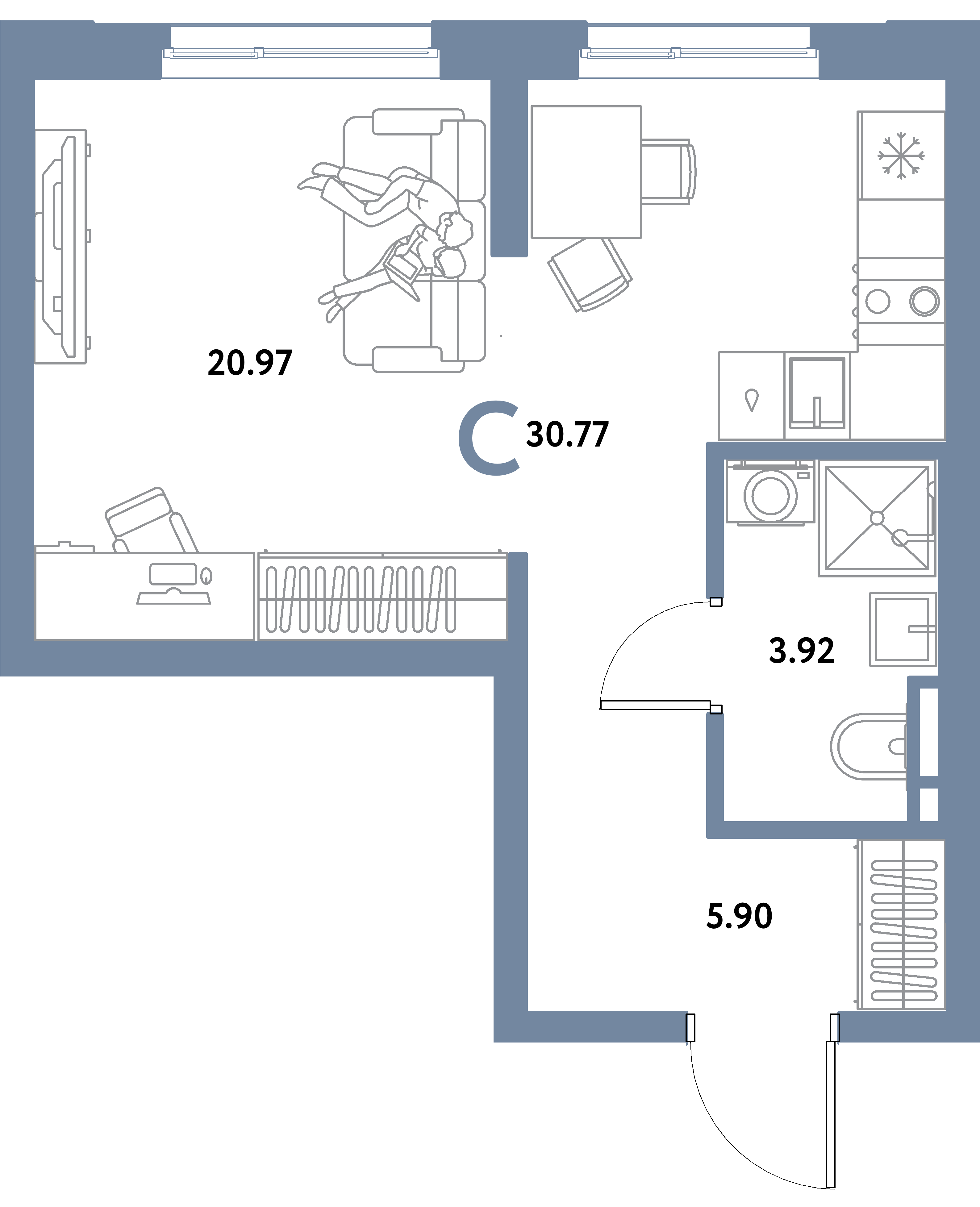ЖК "Остров-сад"-Студия 30.77 м²