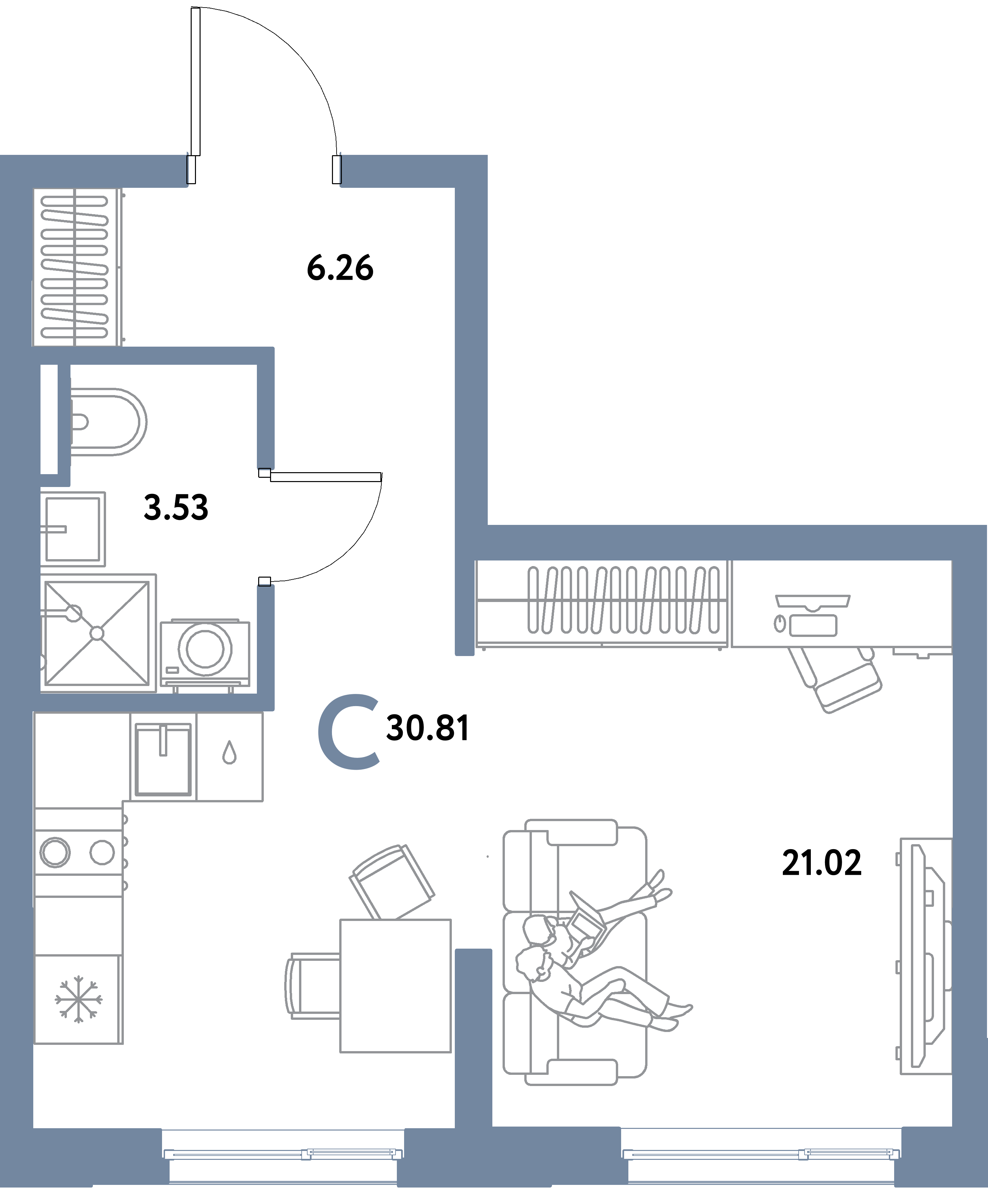 ЖК "Остров-сад"-Студия 30.81 м²