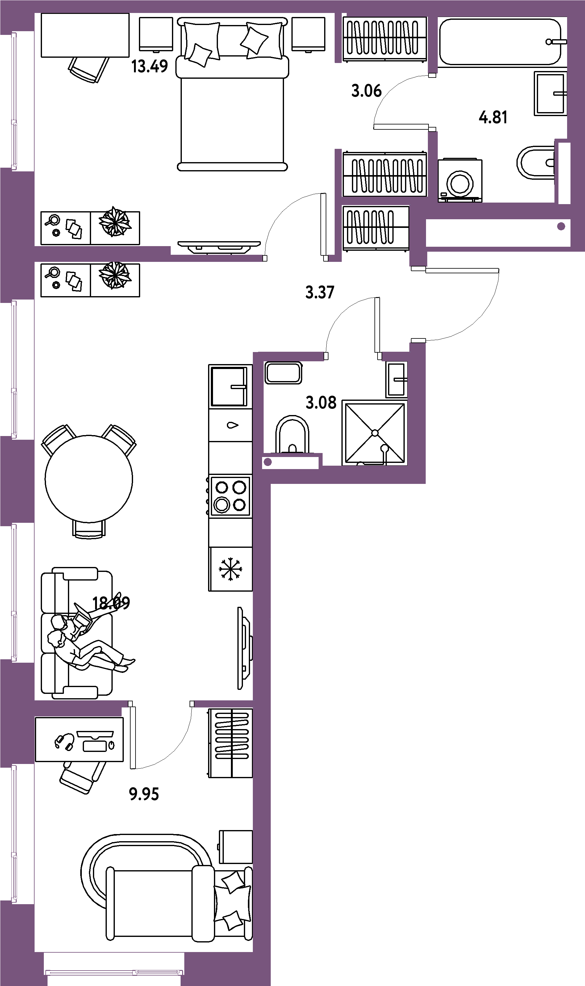 ЖК "Страна.Парковая"-3-комнатная 55.85 м²