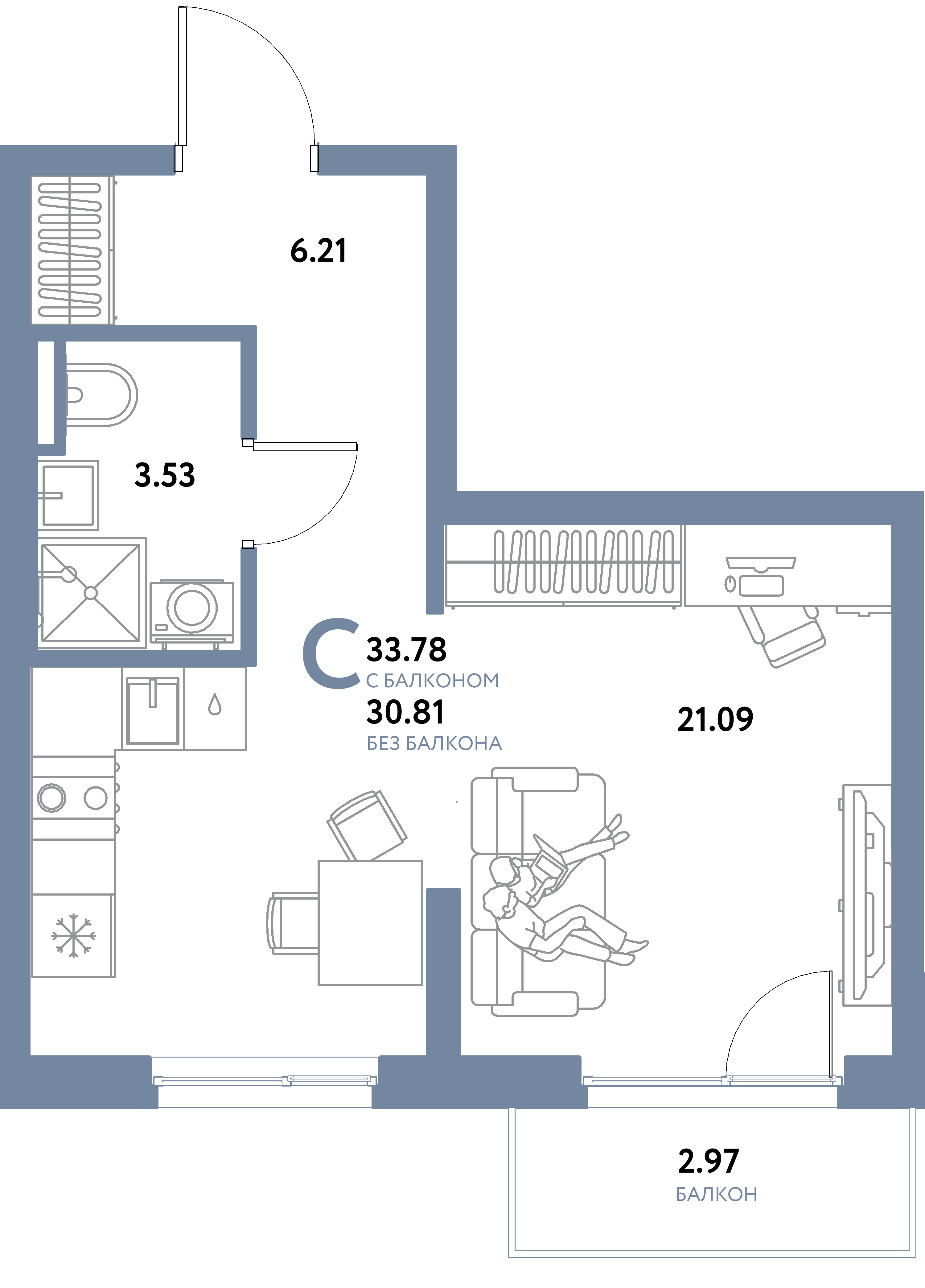 ЖК "Остров-сад"-Студия 33.78 м²