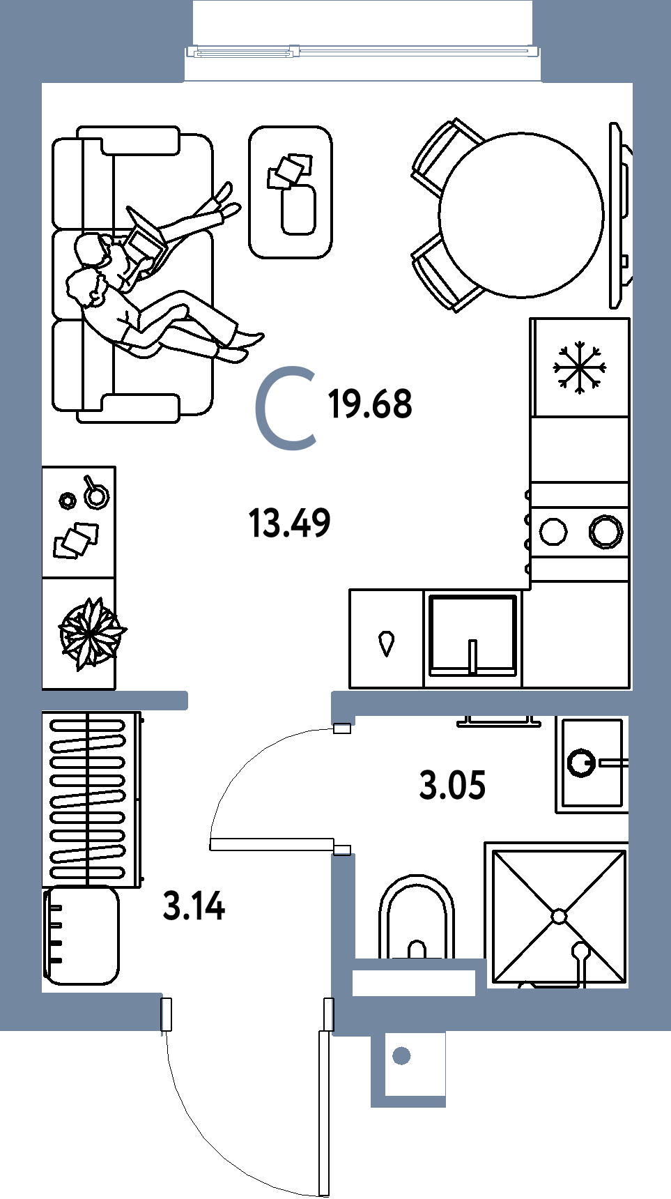 ЖК "Страна.Парковая"-Студия 19.68 м²