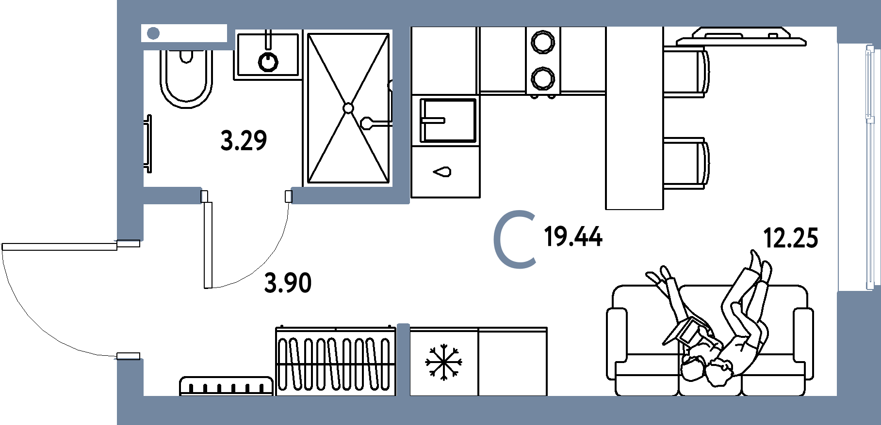 ЖК "Страна.Парковая"-Студия 19.44 м²