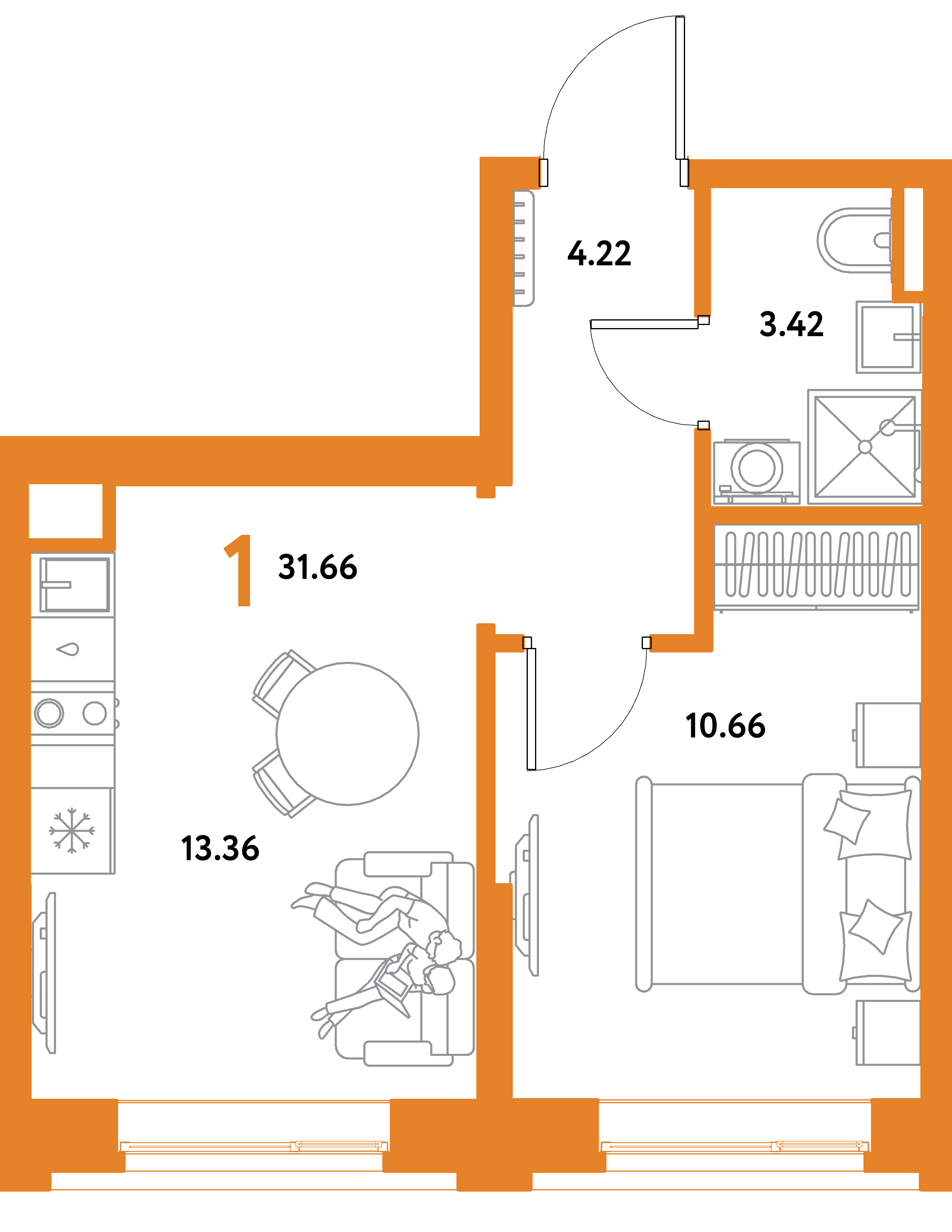 ЖК "Остров-сад"-1-комнатная 31.66 м²