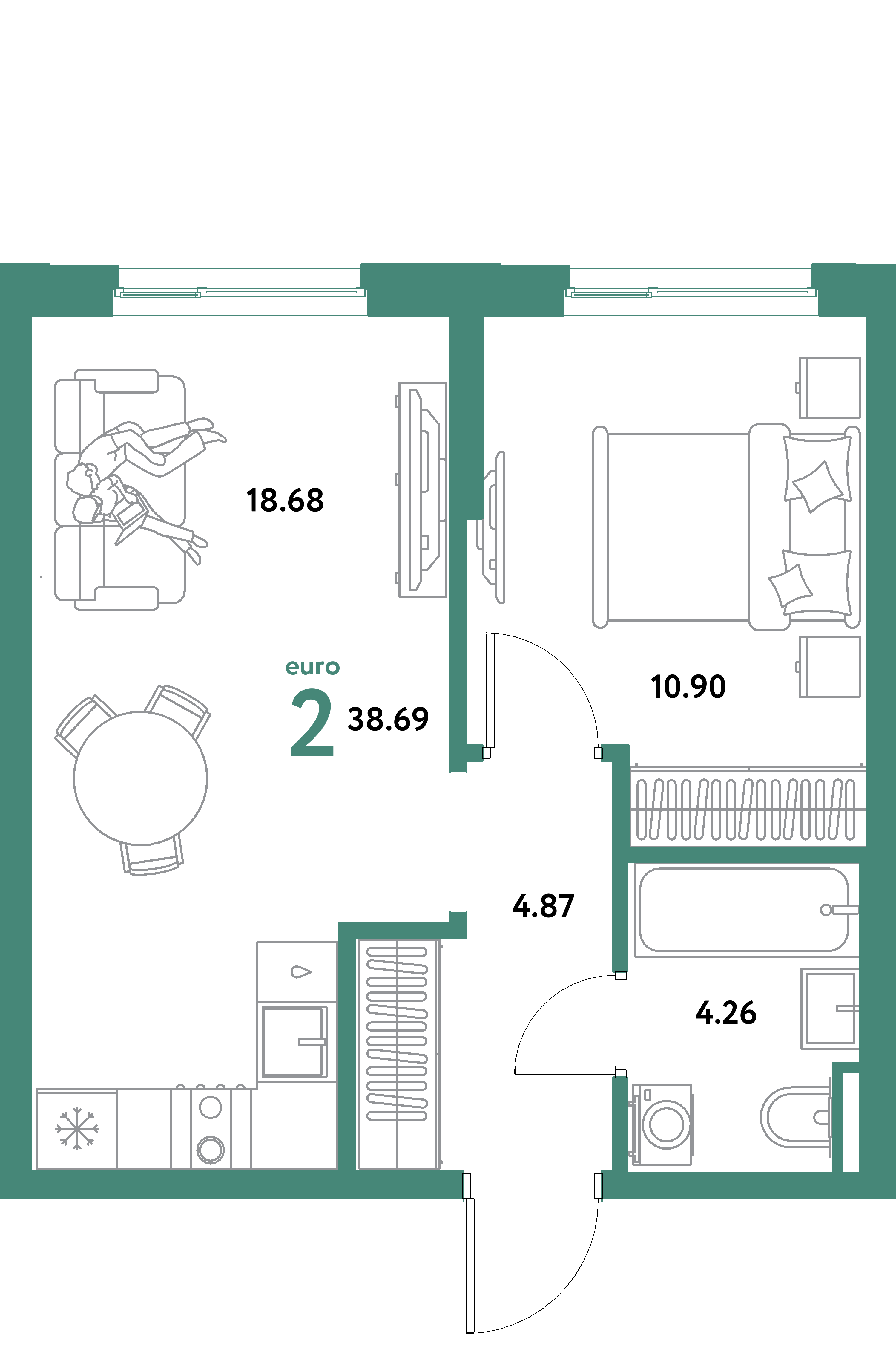 ЖК "Остров-сад"-2-комнатная 38.69 м²
