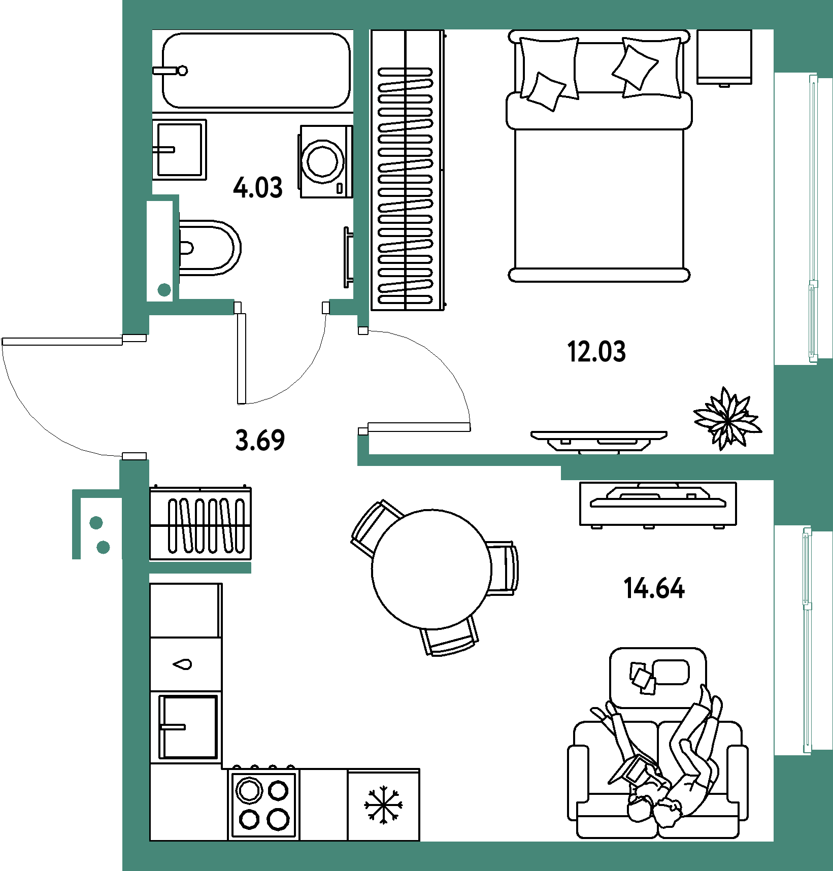 ЖК "Страна.Парковая"-2-комнатная 34.39 м²