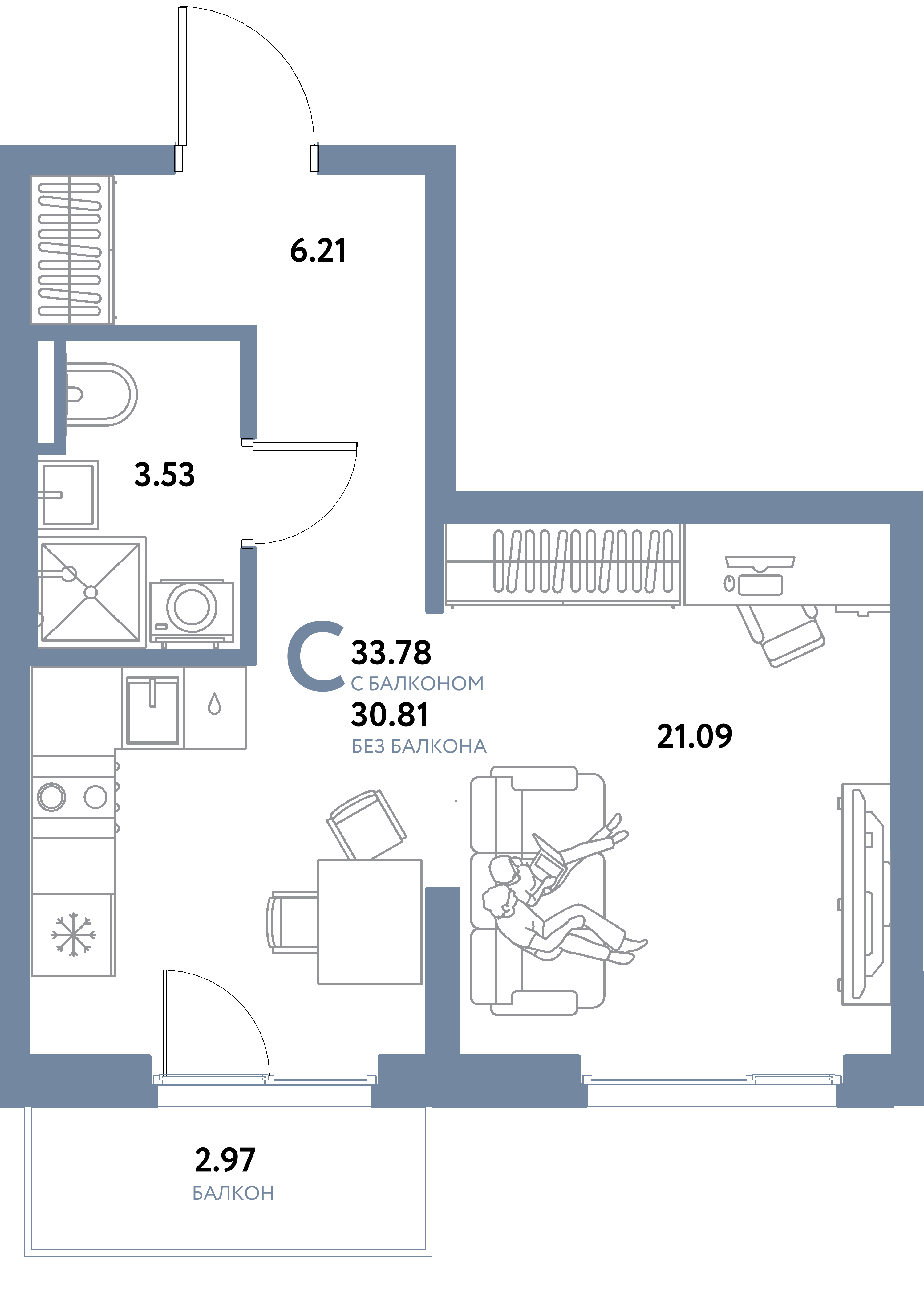 ЖК "Остров-сад"-Студия 33.78 м²