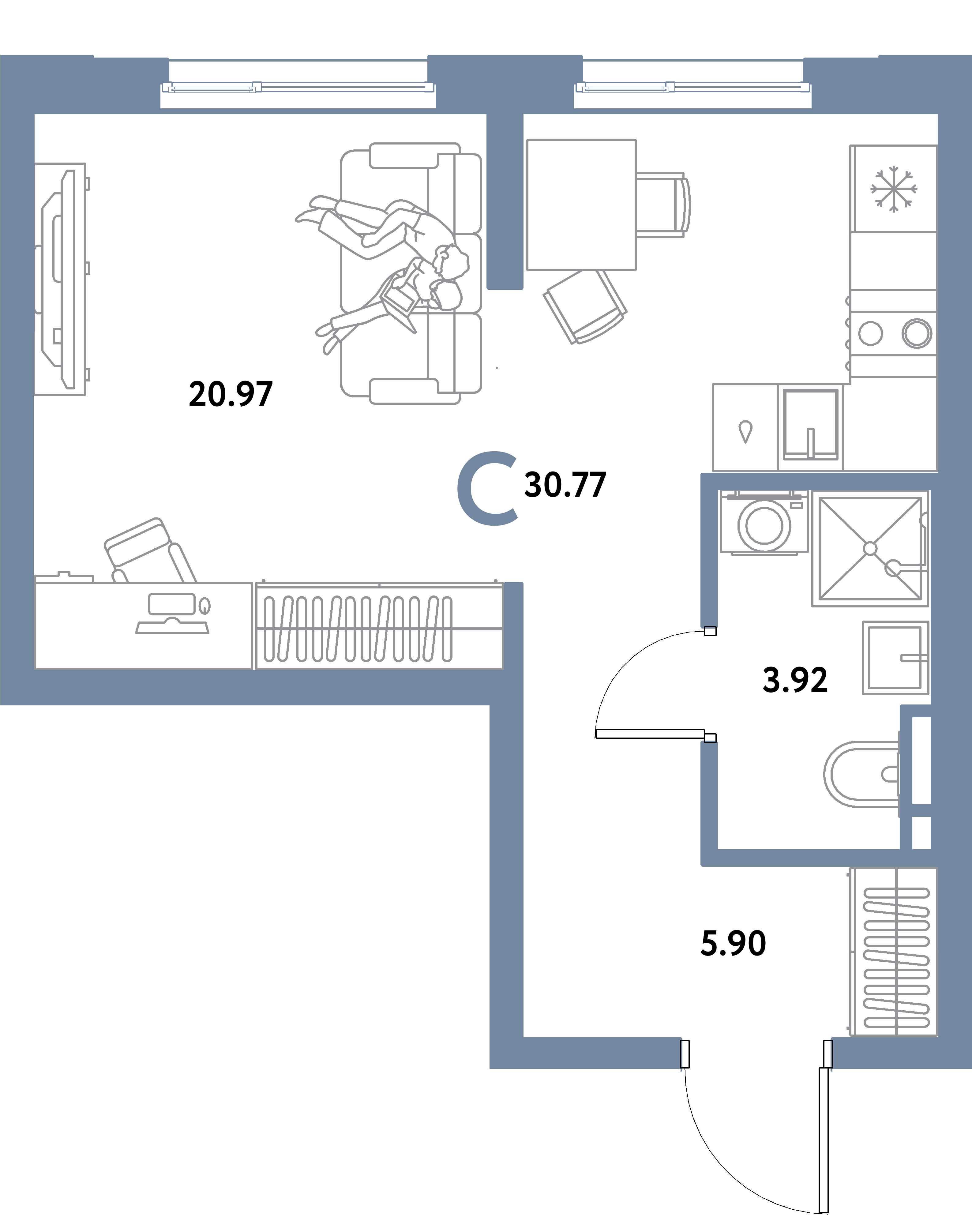 ЖК "Остров-сад"-Студия 30.77 м²