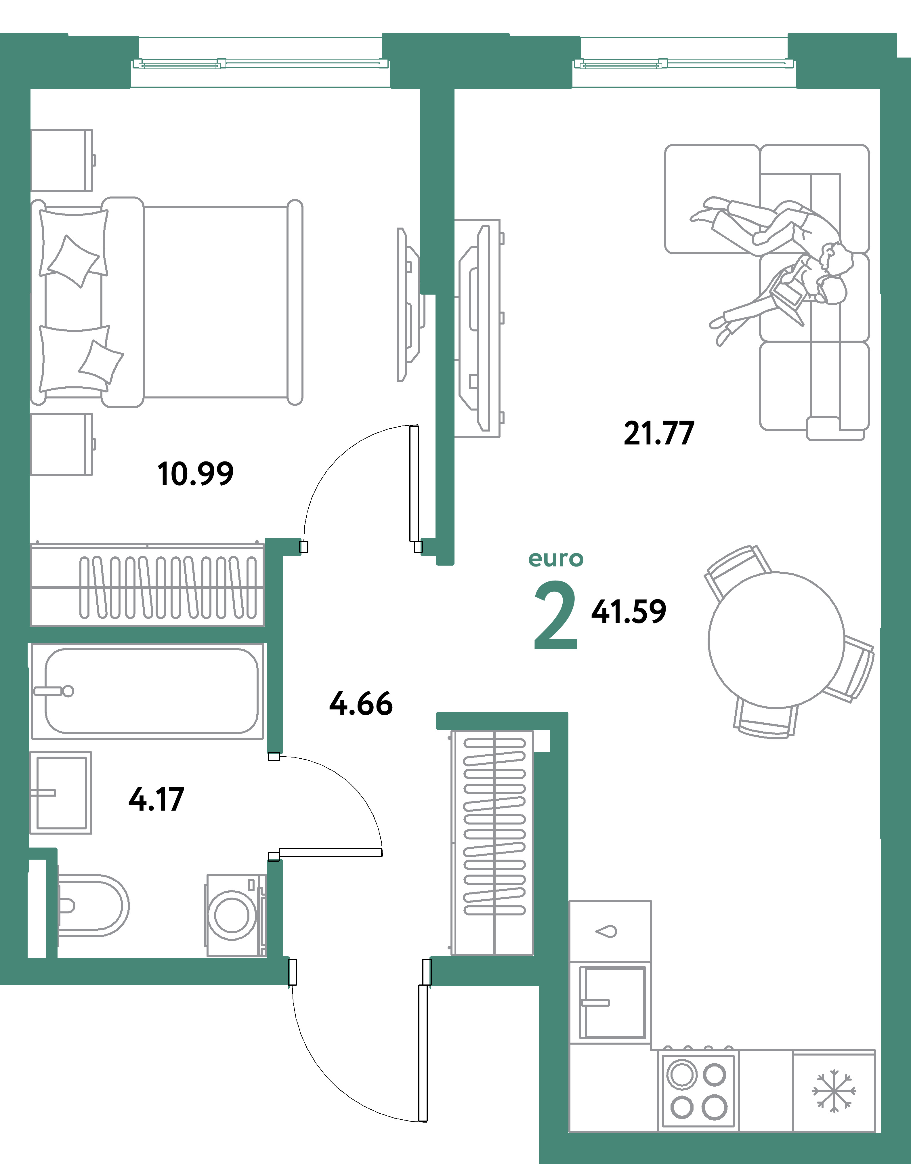 ЖК "Остров-сад"-2-комнатная 41.59 м²