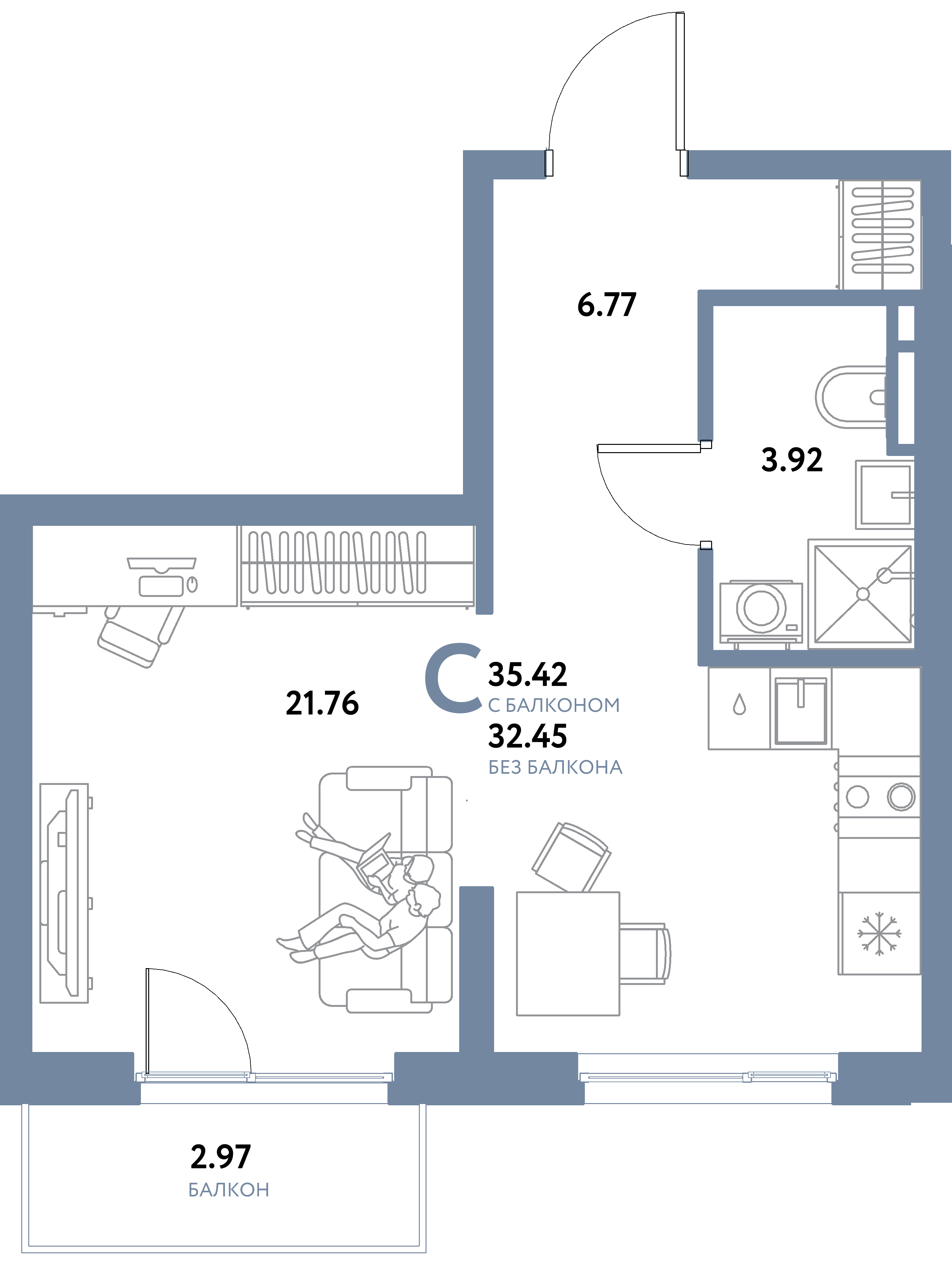 ЖК "Остров-сад"-Студия 35.42 м²