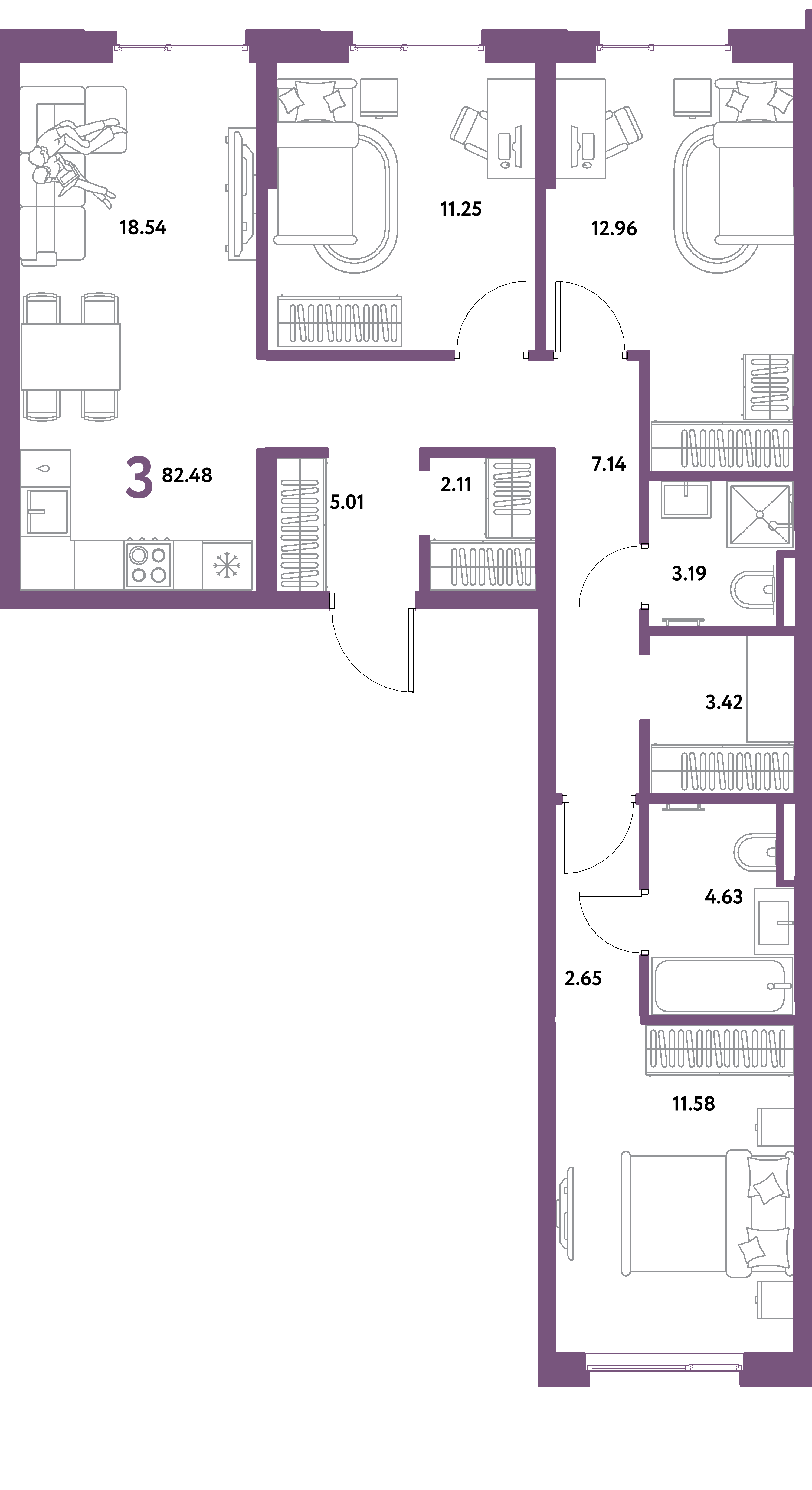 ЖК "Остров-сад"-3-комнатная 82.48 м²