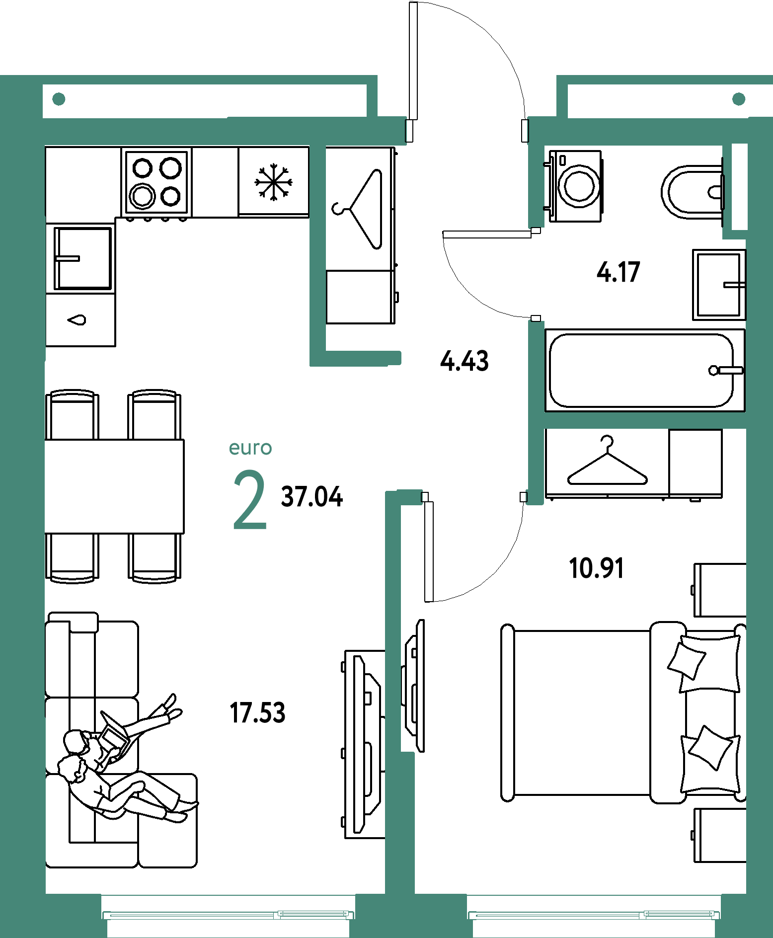 ЖК "Страна.Прибрежная"-2-комнатная 37.04 м²
