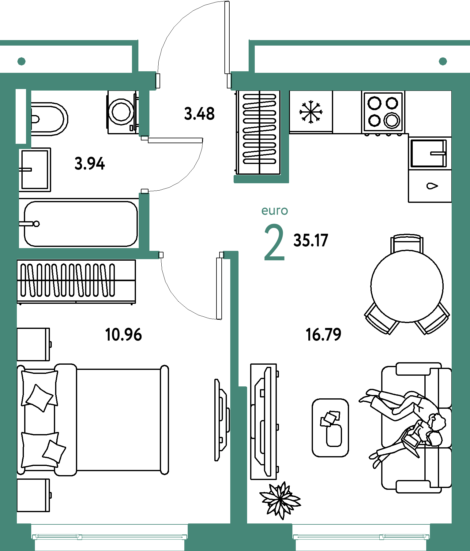 ЖК "Страна.Парковая"-2-комнатная 35.17 м²