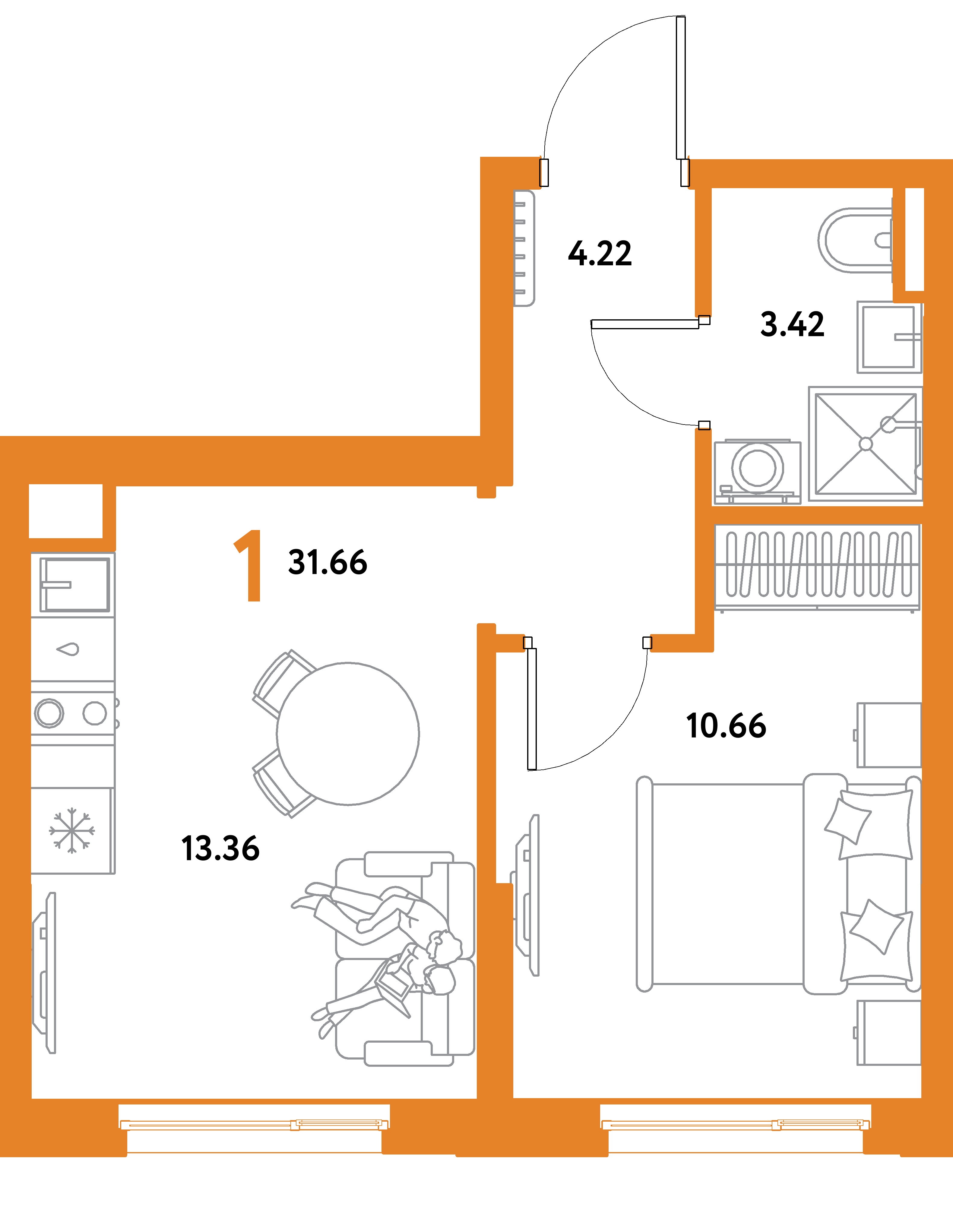 ЖК "Остров-сад"-1-комнатная 31.66 м²
