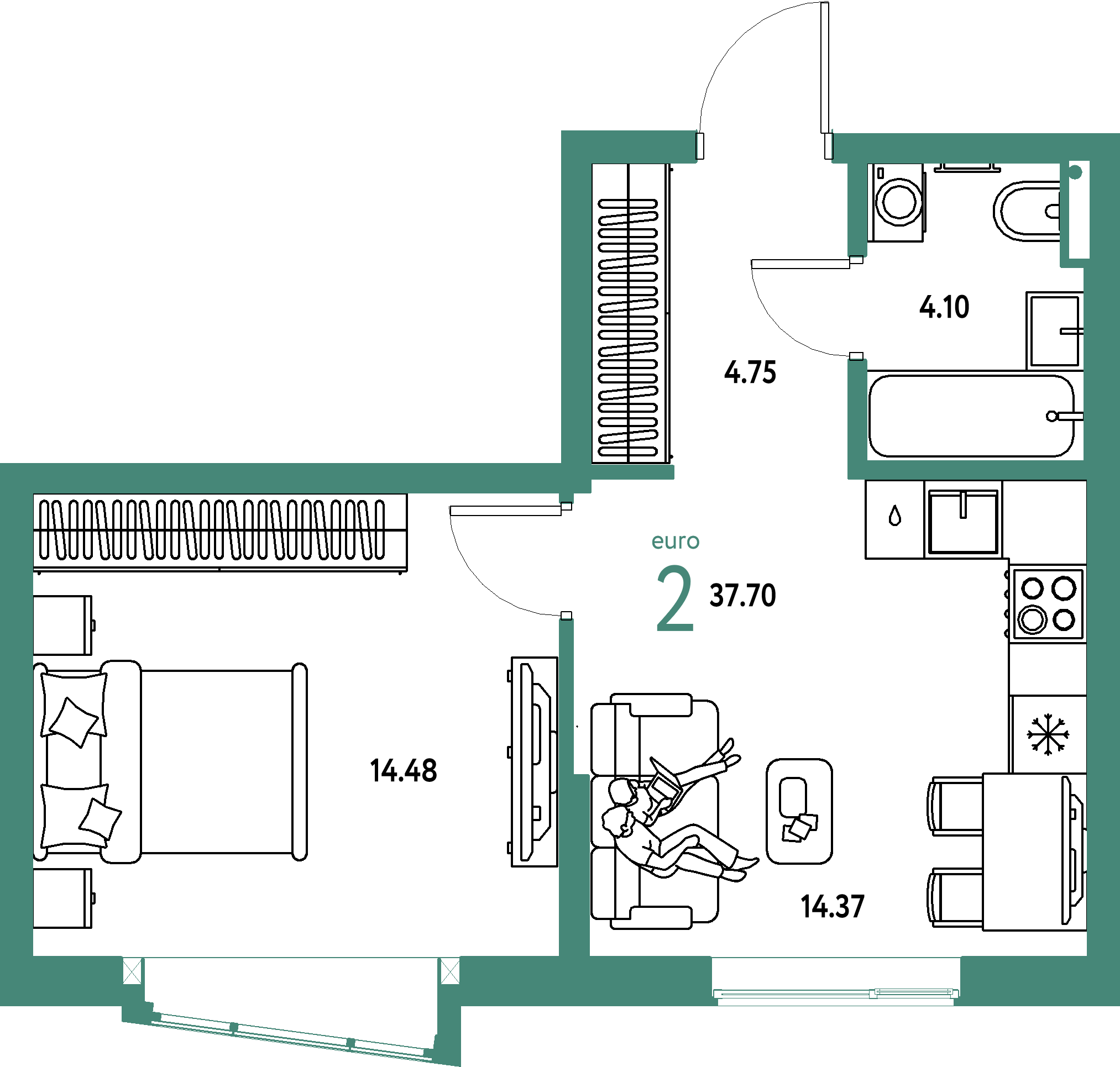 ЖК "Страна.Парковая"-2-комнатная 37.7 м²