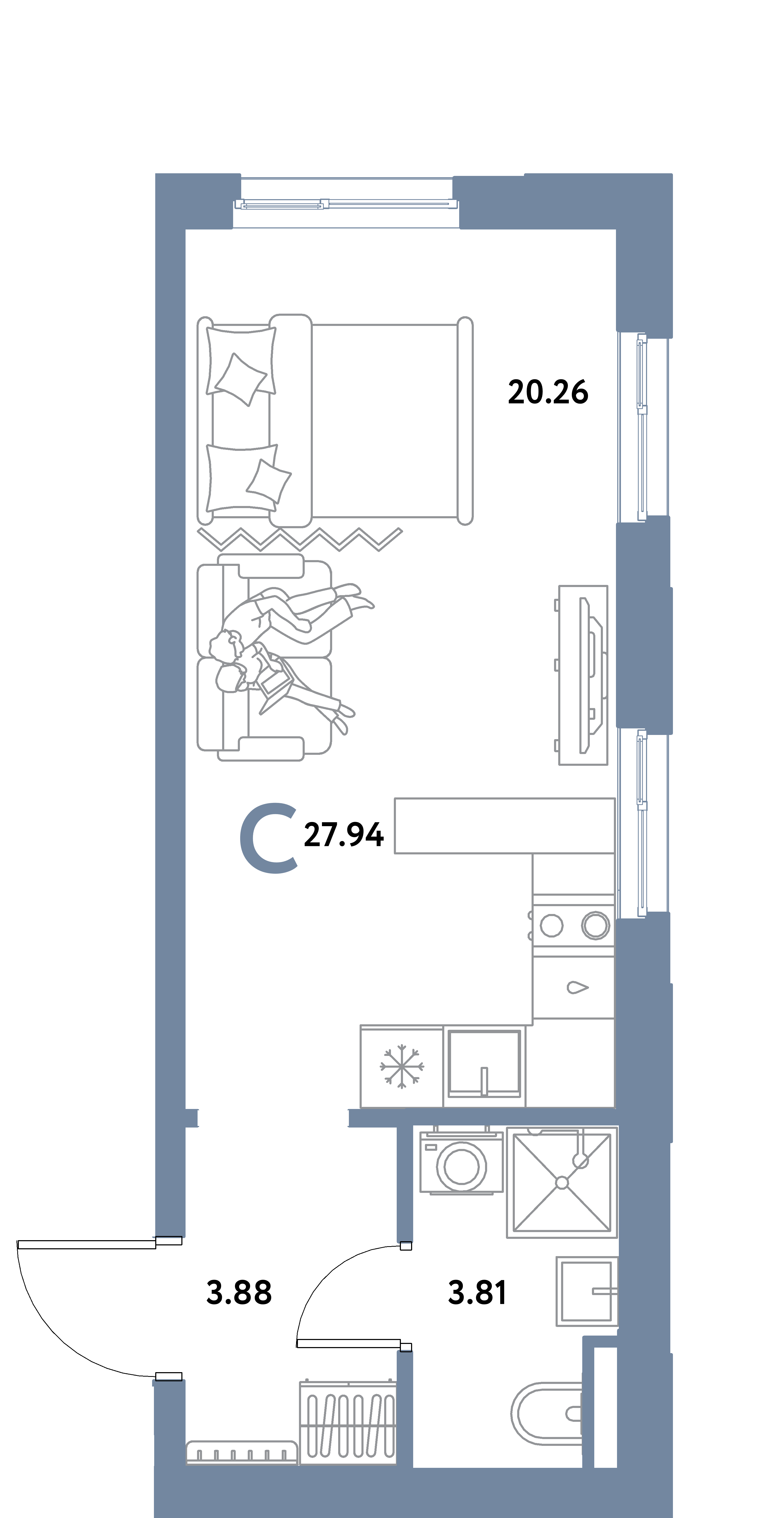 ЖК "Остров-сад"-Студия 27.94 м²