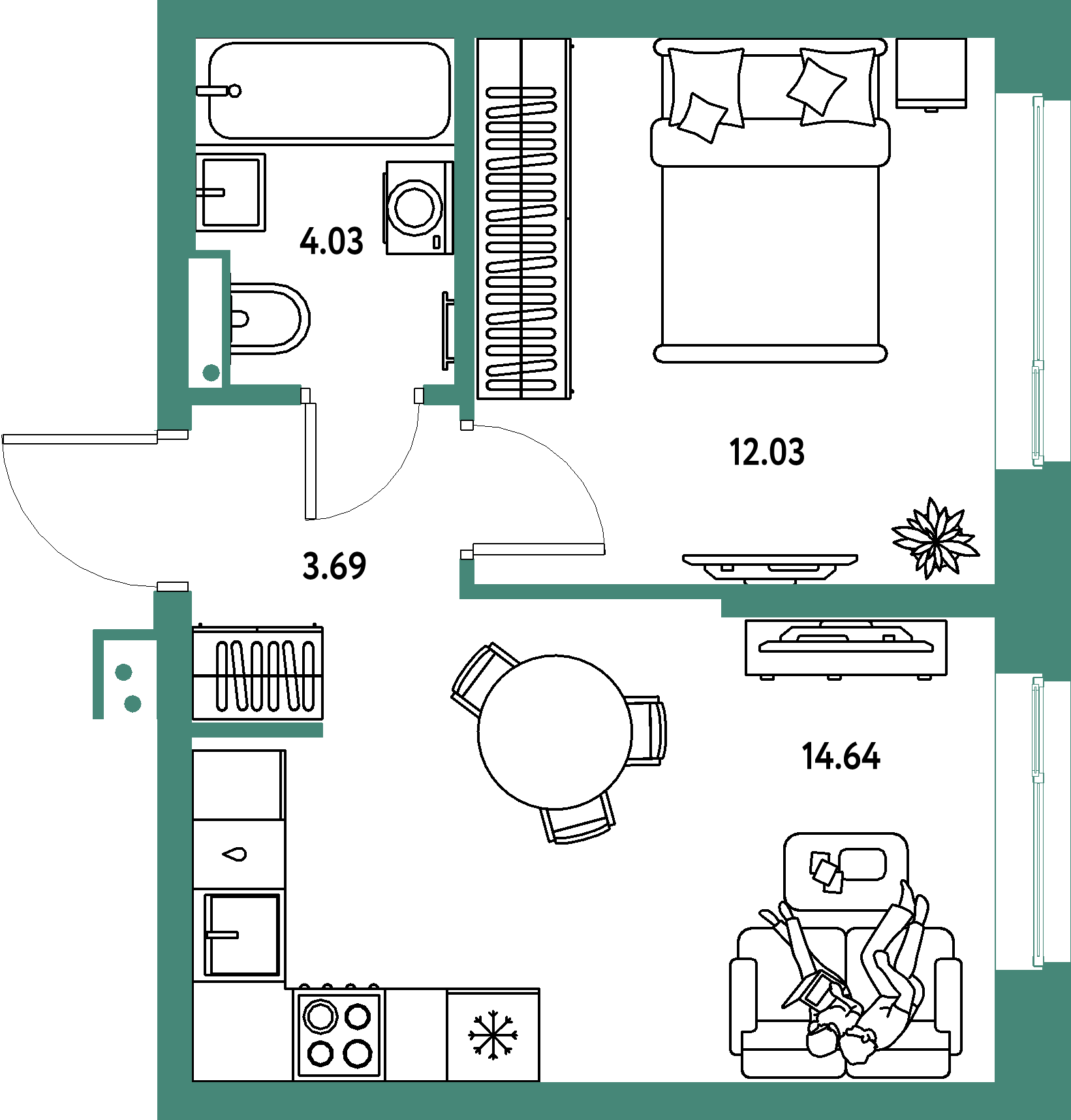 ЖК "Страна.Парковая"-2-комнатная 34.39 м²