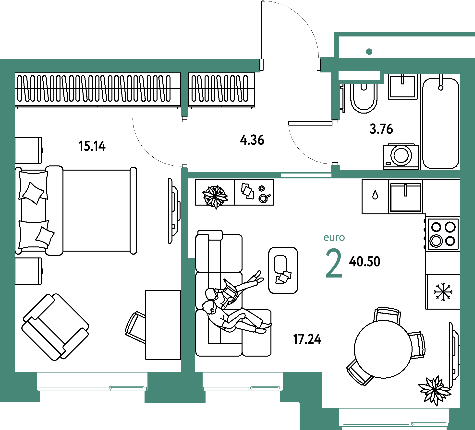 ЖК "Страна.Парковая"-2-комнатная 40.5 м²