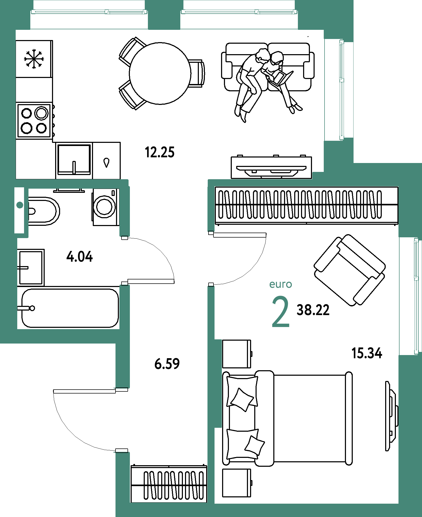 ЖК "Страна.Парковая"-2-комнатная 38.22 м²
