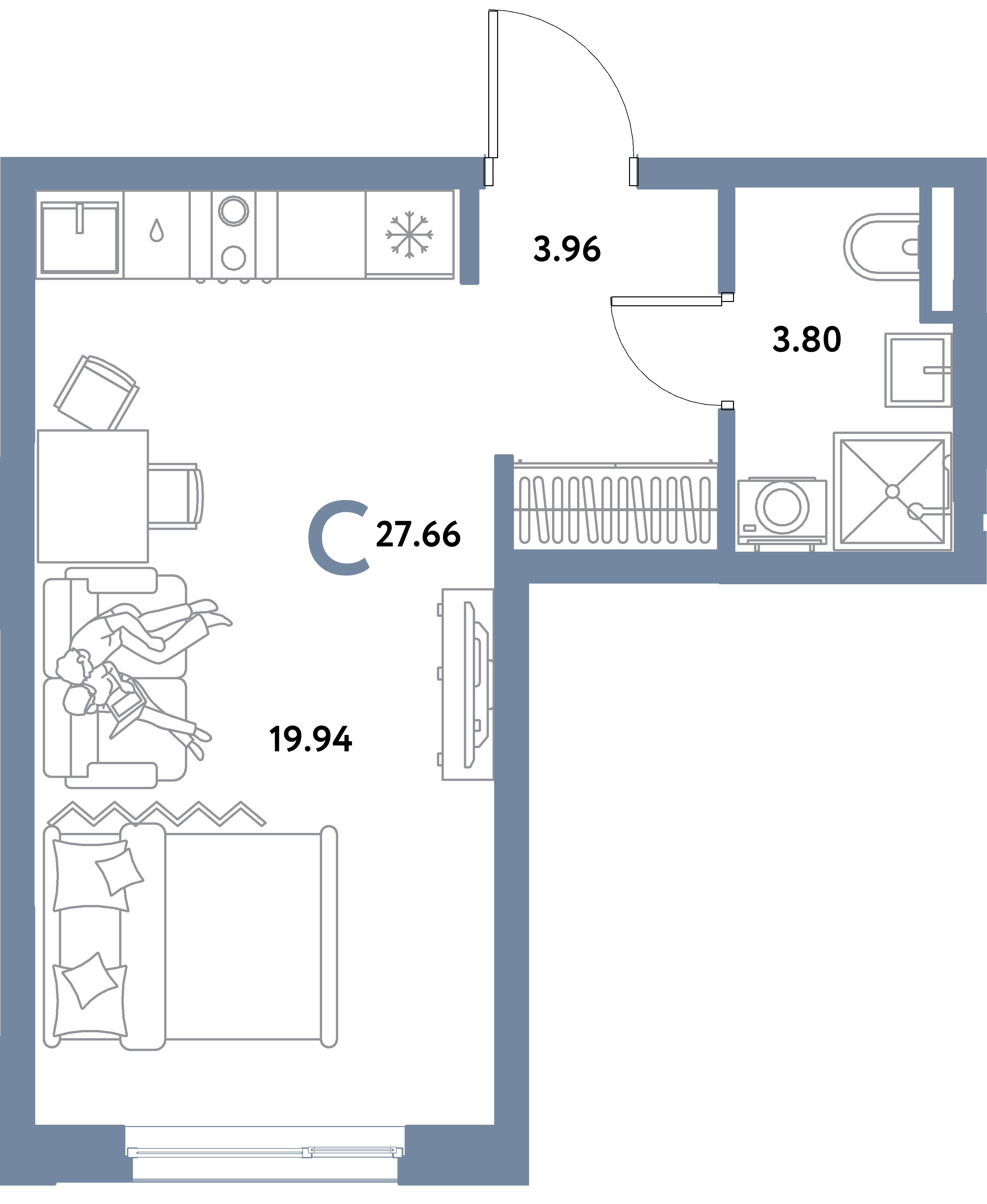 ЖК "Остров-сад"-Студия 27.66 м²