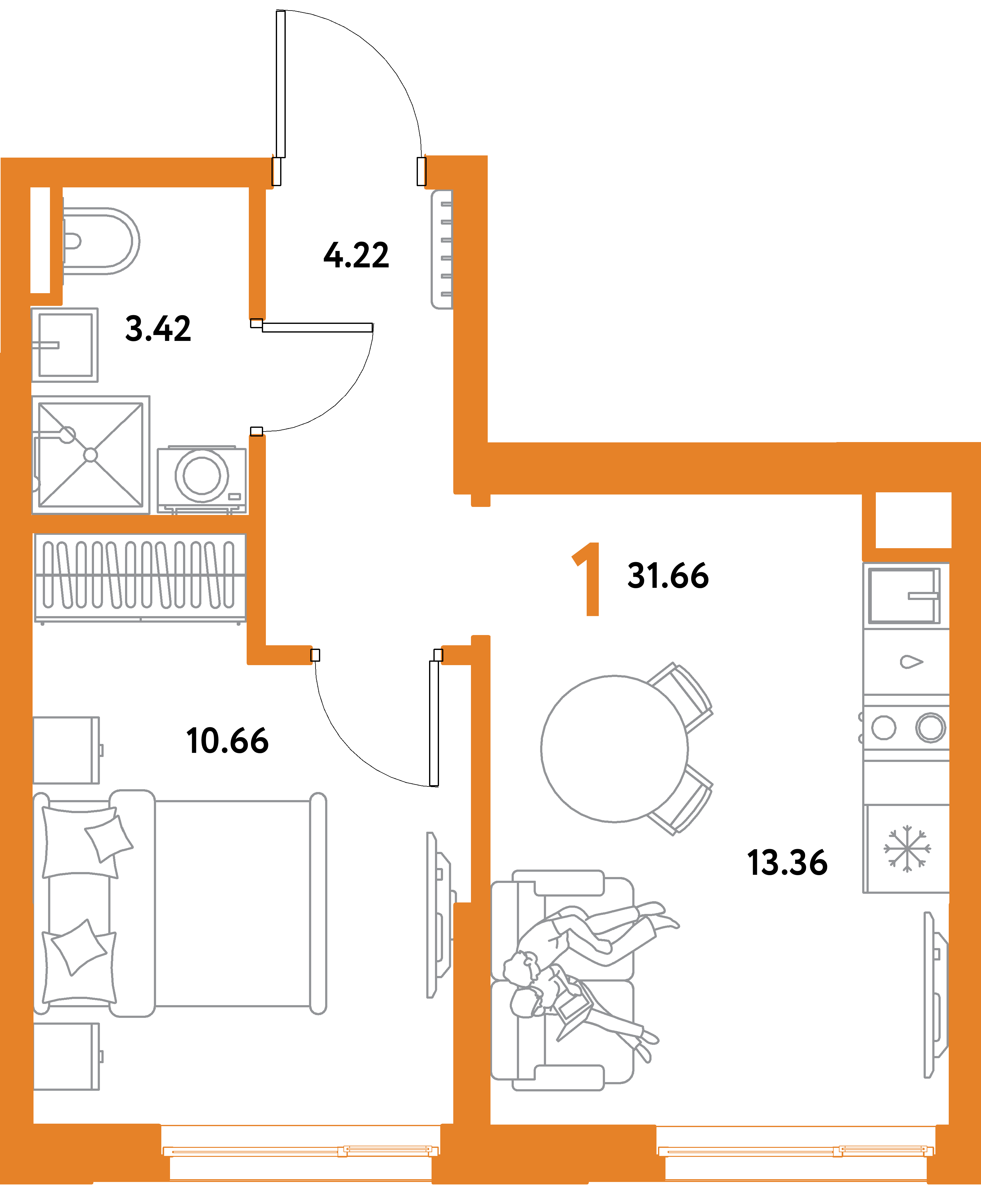 ЖК "Остров-сад"-1-комнатная 31.66 м²