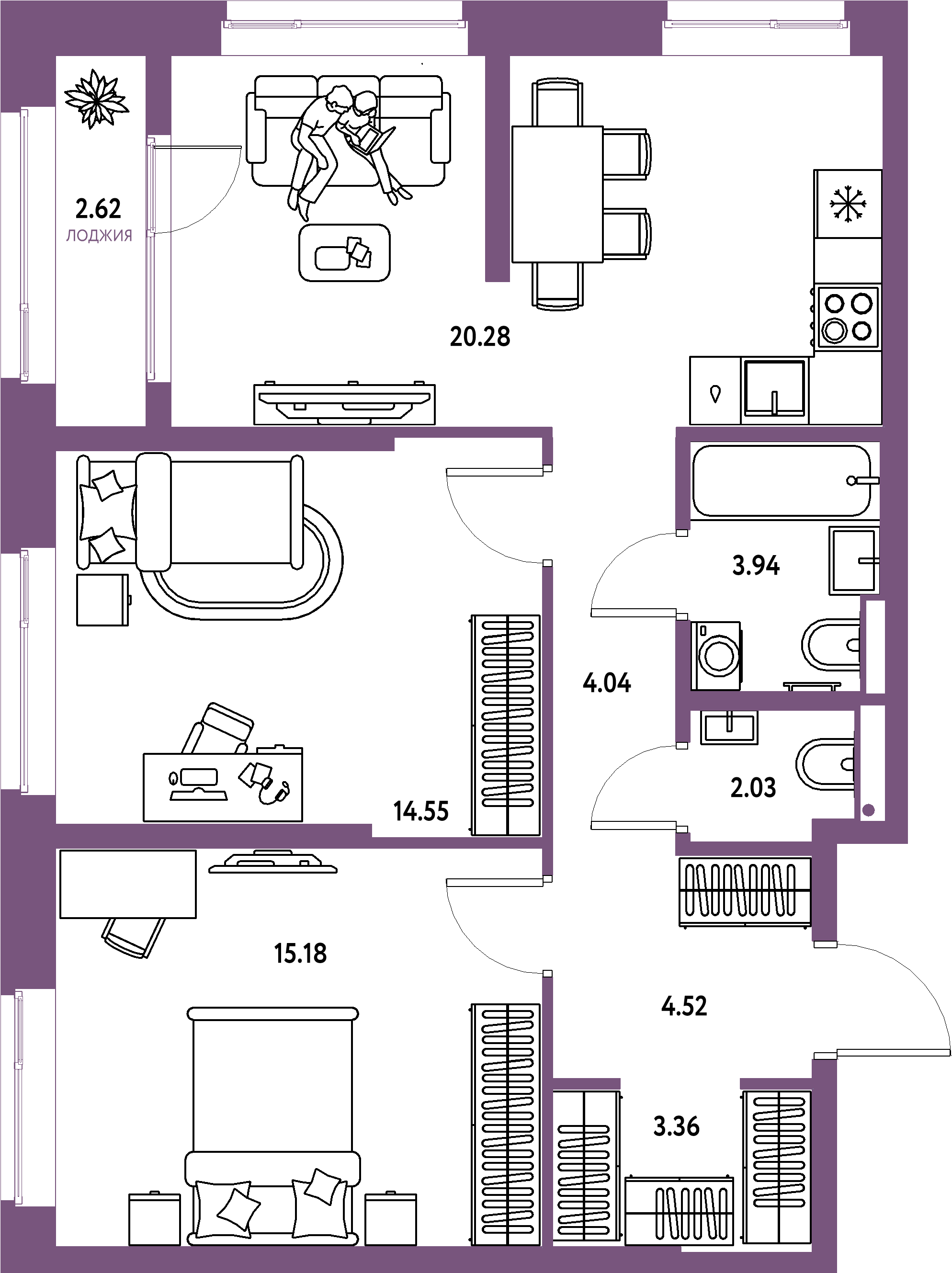 ЖК "Страна.Парковая"-3-комнатная 70.52 м²