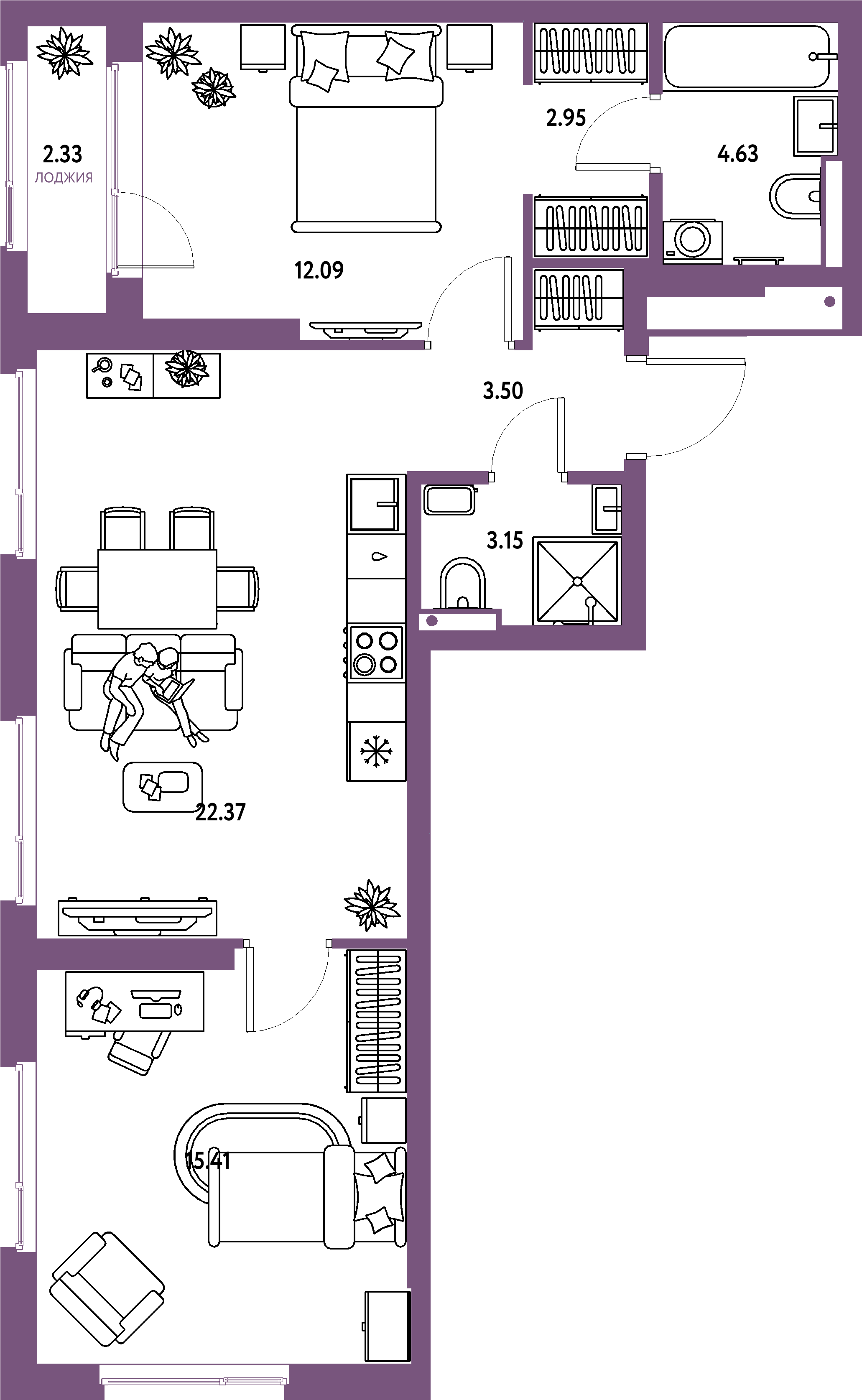 ЖК "Страна.Парковая"-3-комнатная 66.43 м²
