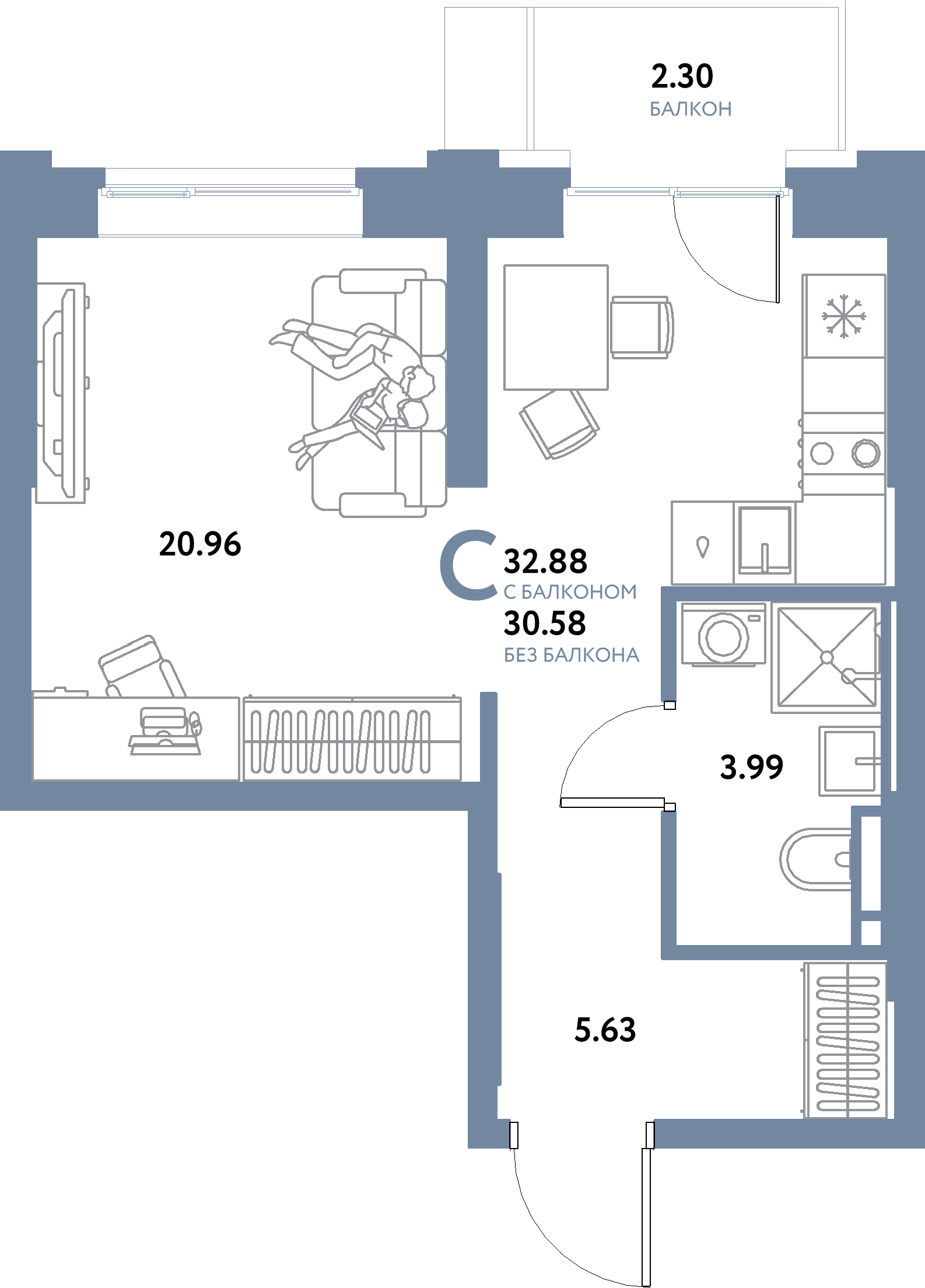 ЖК "Остров-сад"-Студия 32.88 м²
