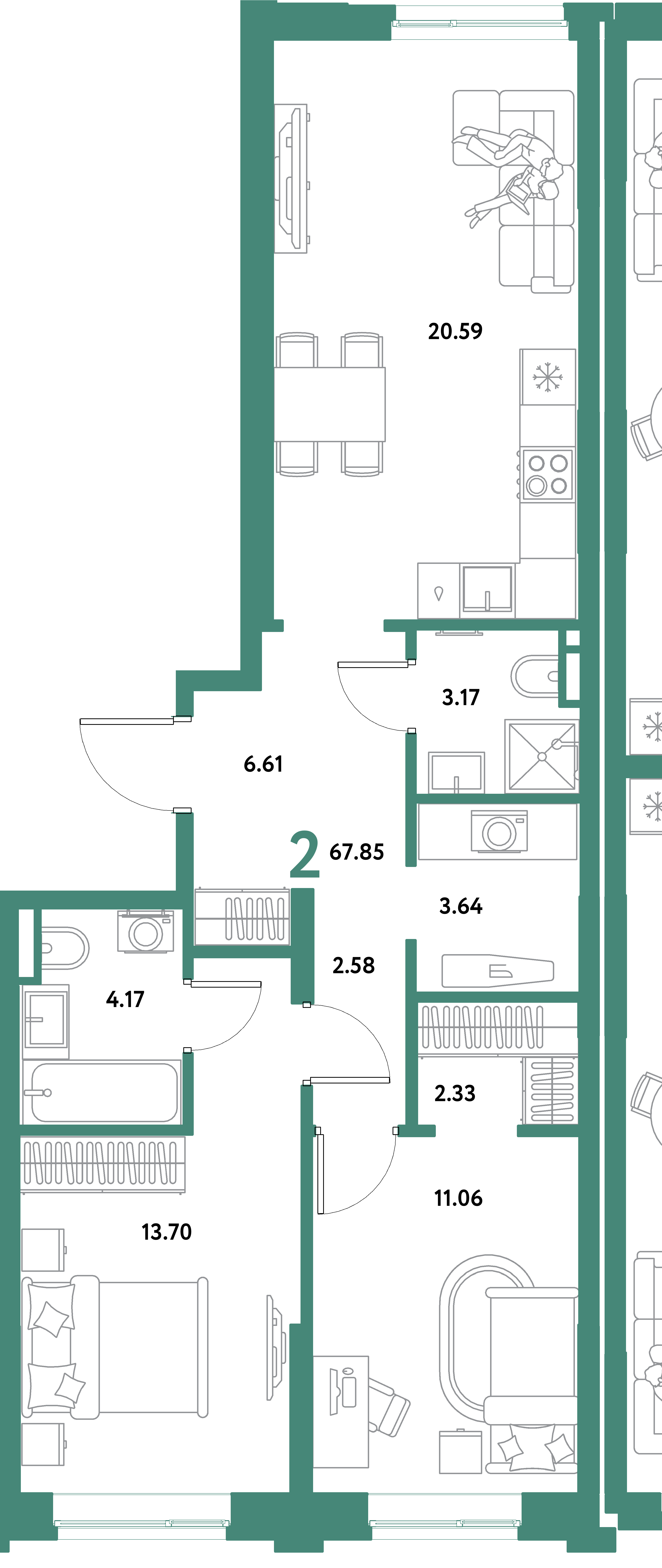 ЖК "Остров-сад"-2-комнатная 67.85 м²