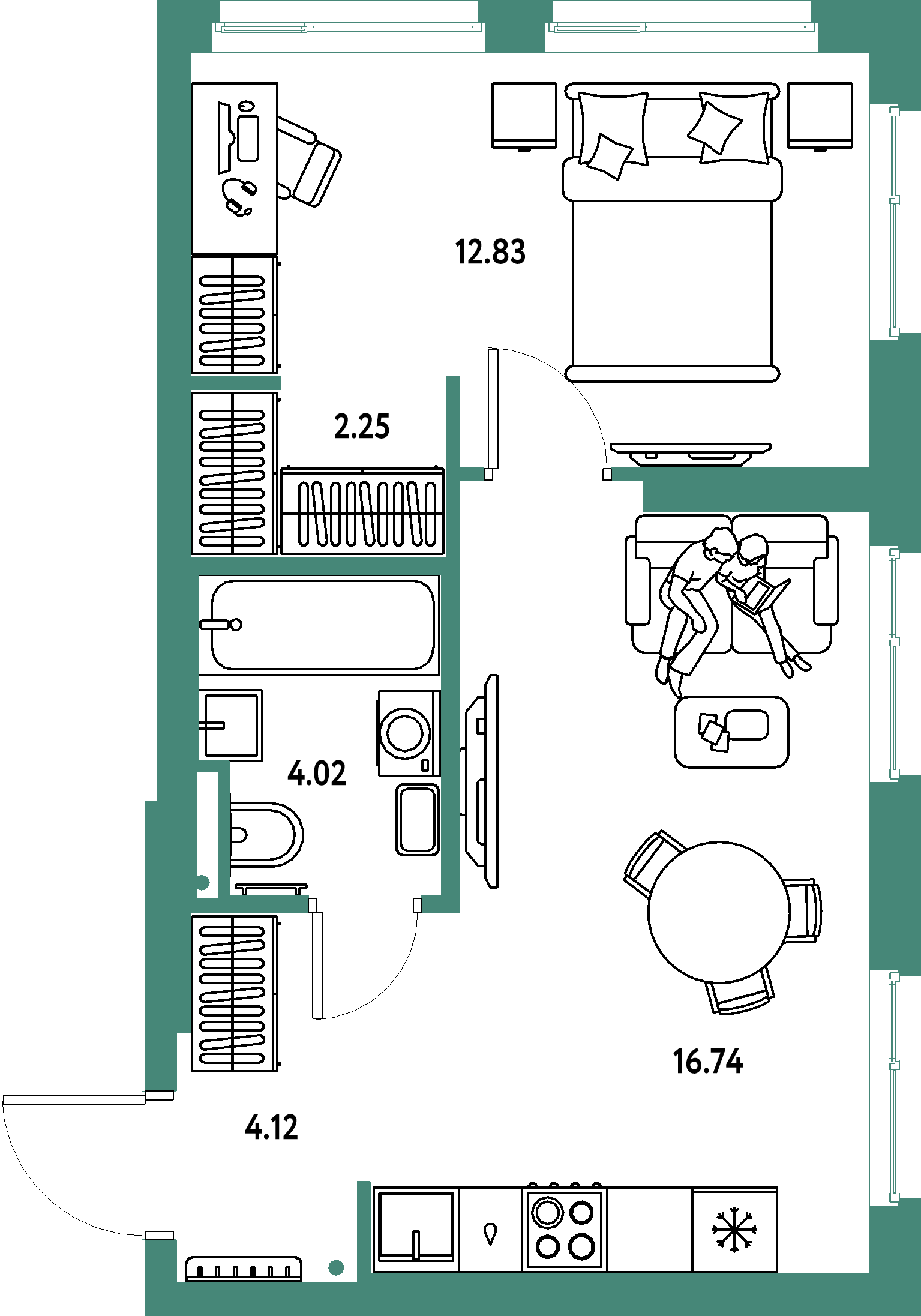 ЖК "Страна.Парковая"-2-комнатная 39.96 м²