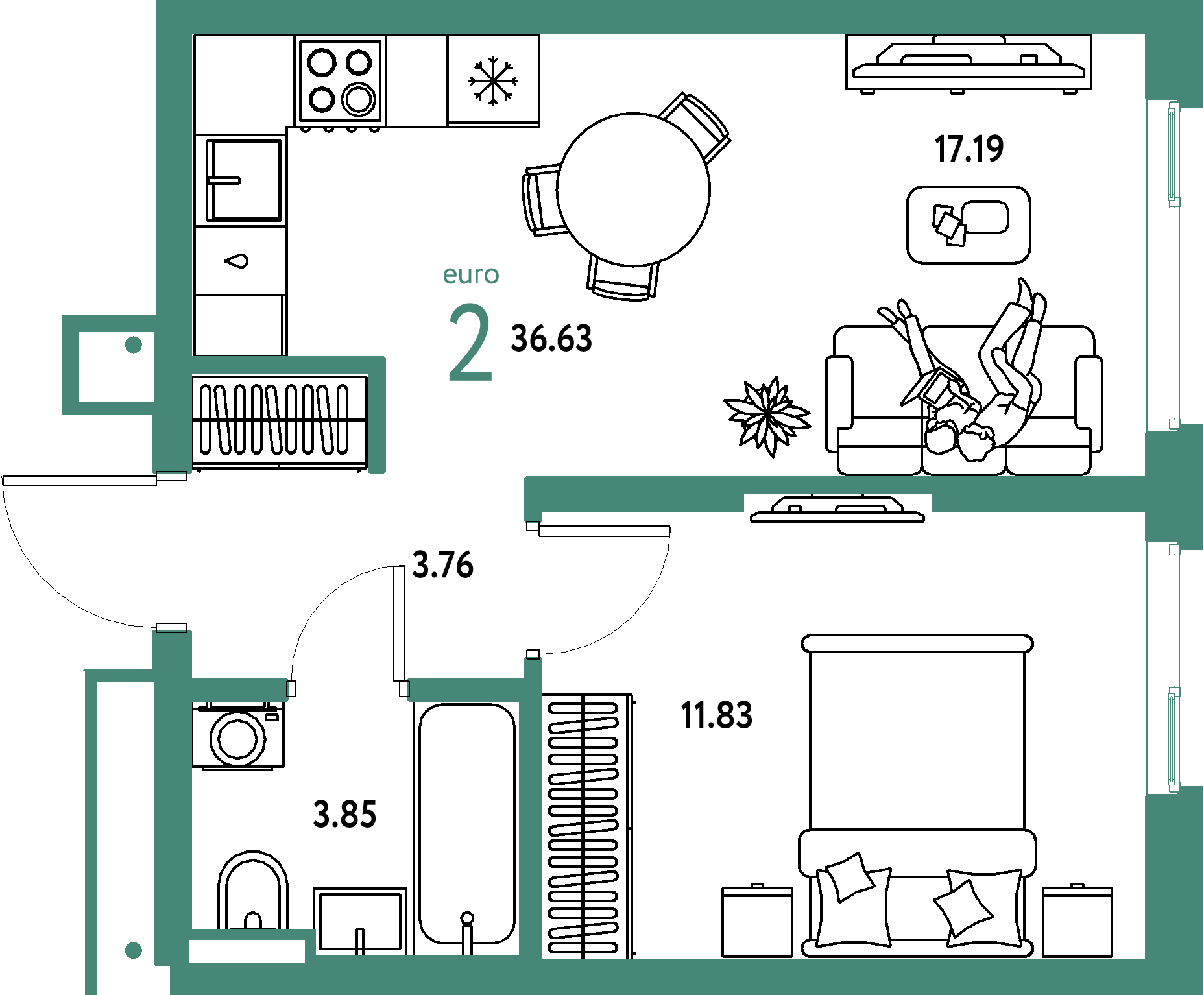 ЖК "Страна.Парковая"-2-комнатная 36.63 м²