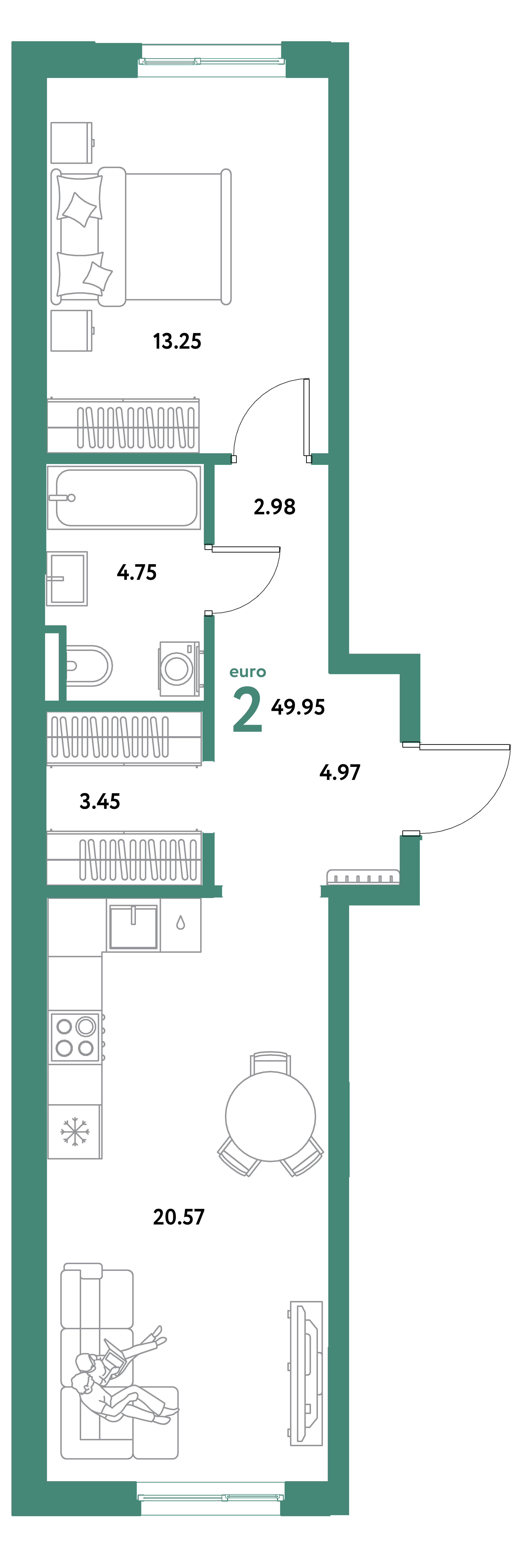 ЖК "Остров-сад"-2-комнатная 49.95 м²