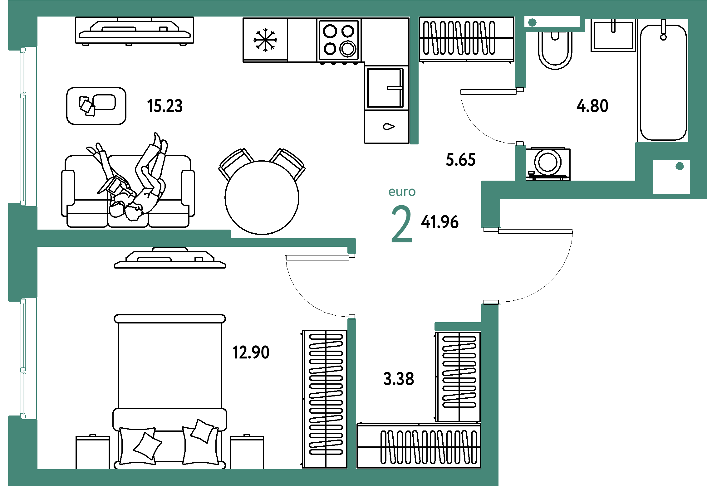 ЖК "Страна.Парковая"-2-комнатная 41.96 м²