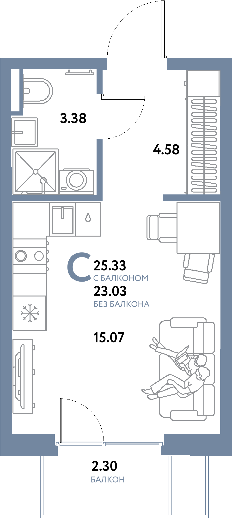 ЖК "Остров-сад"-Студия 25.33 м²